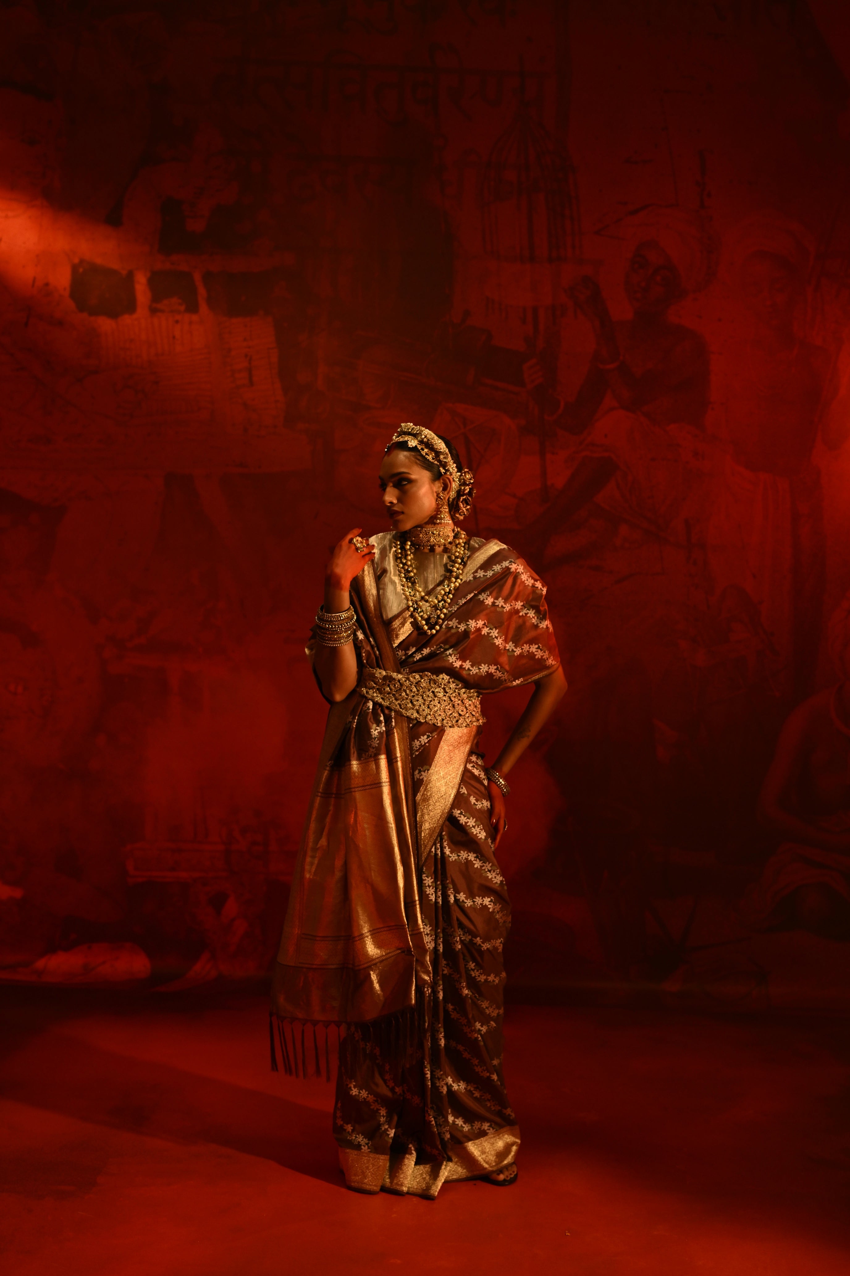 Chocolate Brown Banarasi Silk Saree with Multi-Thread Weaving & Zari Border