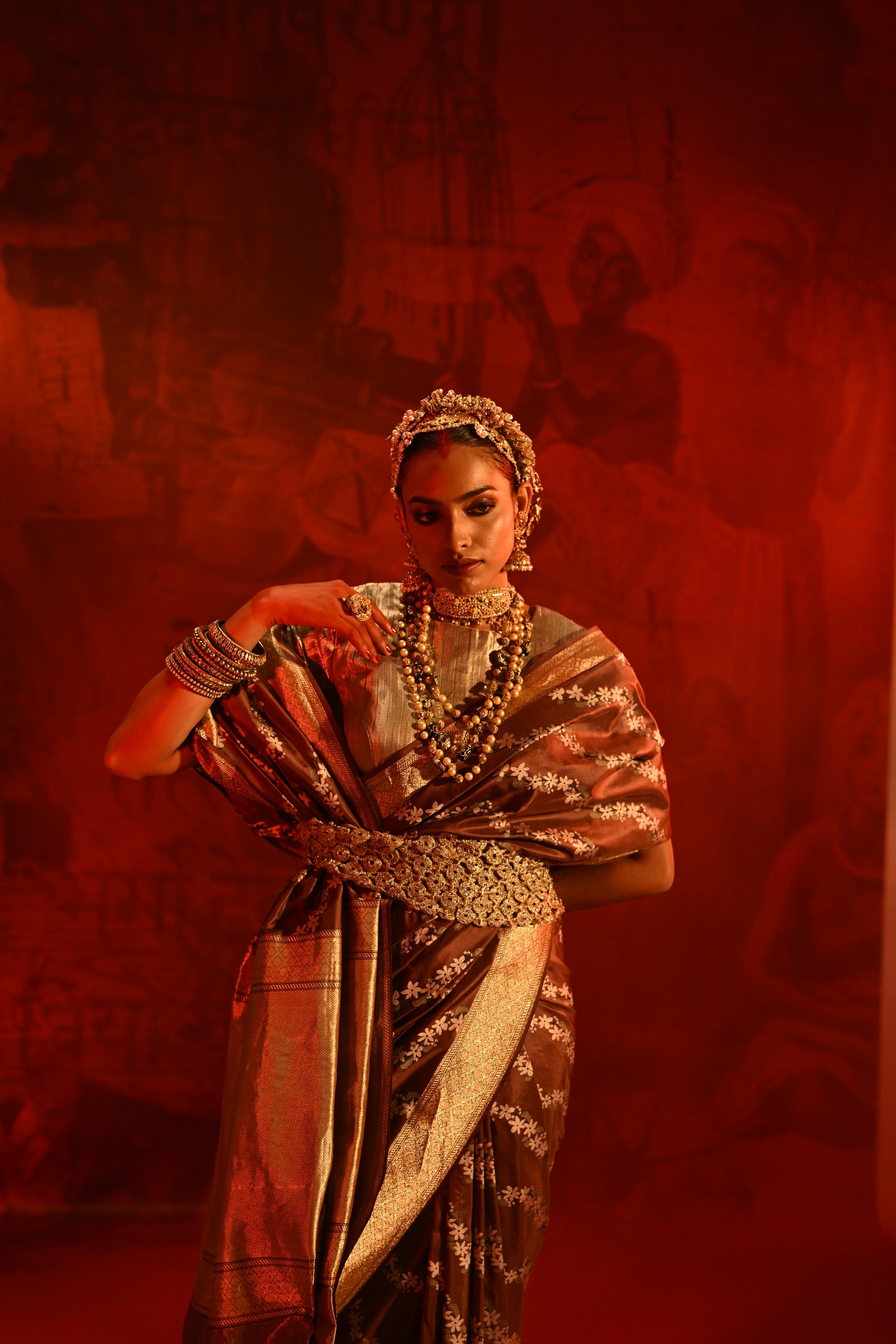 Chocolate Brown Banarasi Silk Saree with Multi-Thread Weaving & Zari Border