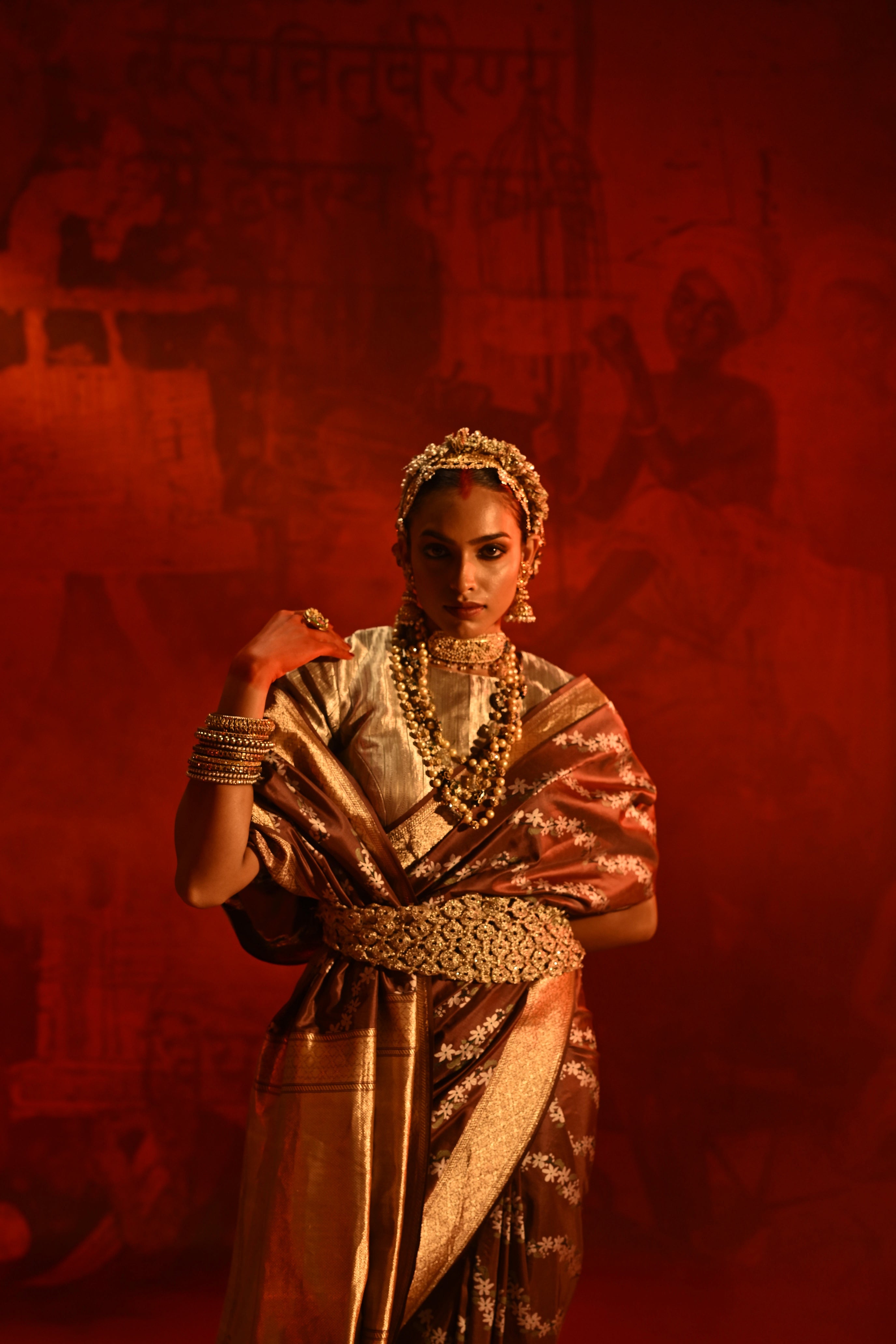 Chocolate Brown Banarasi Silk Saree with Multi-Thread Weaving & Zari Border
