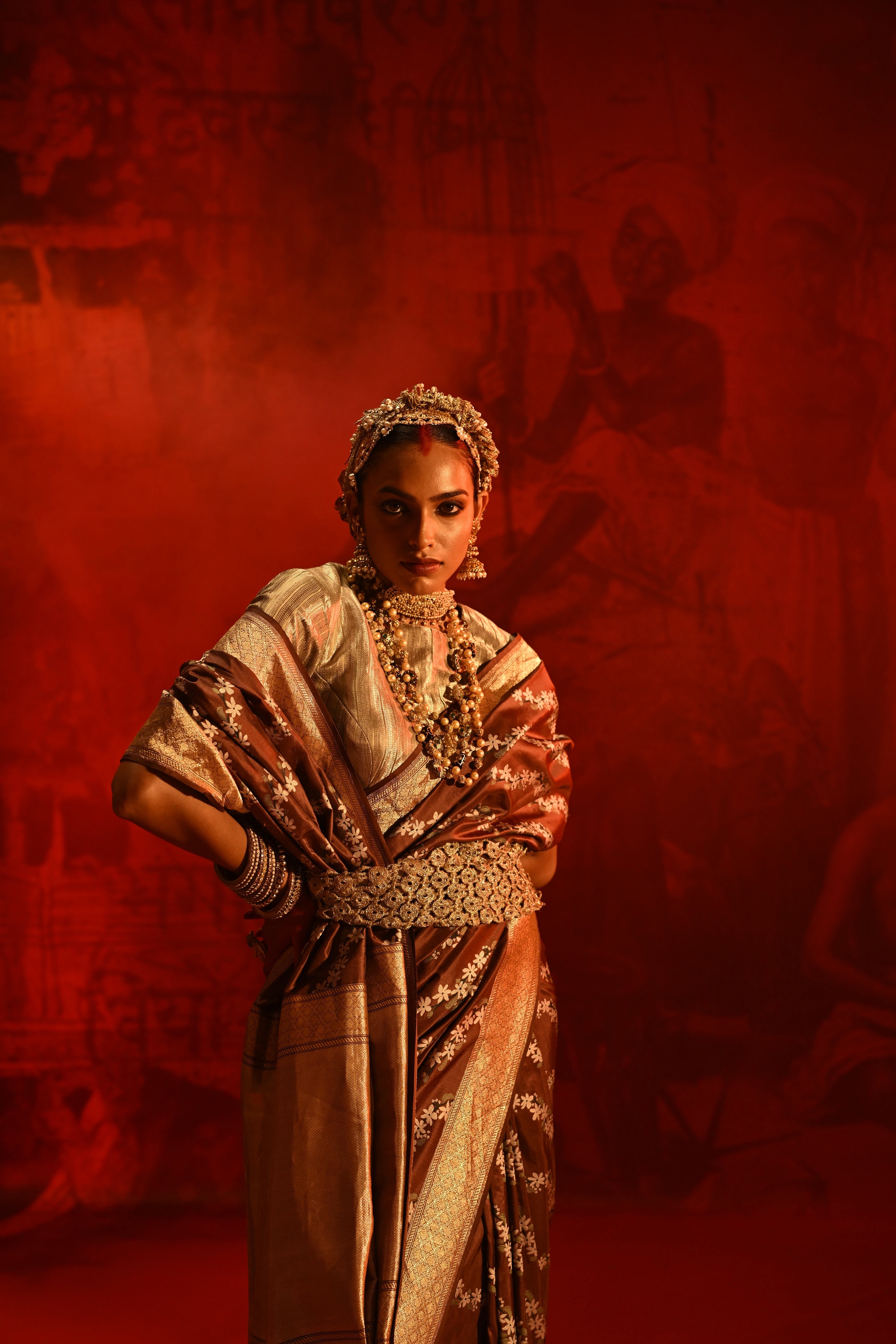 Chocolate Brown Banarasi Silk Saree with Multi-Thread Weaving & Zari Border