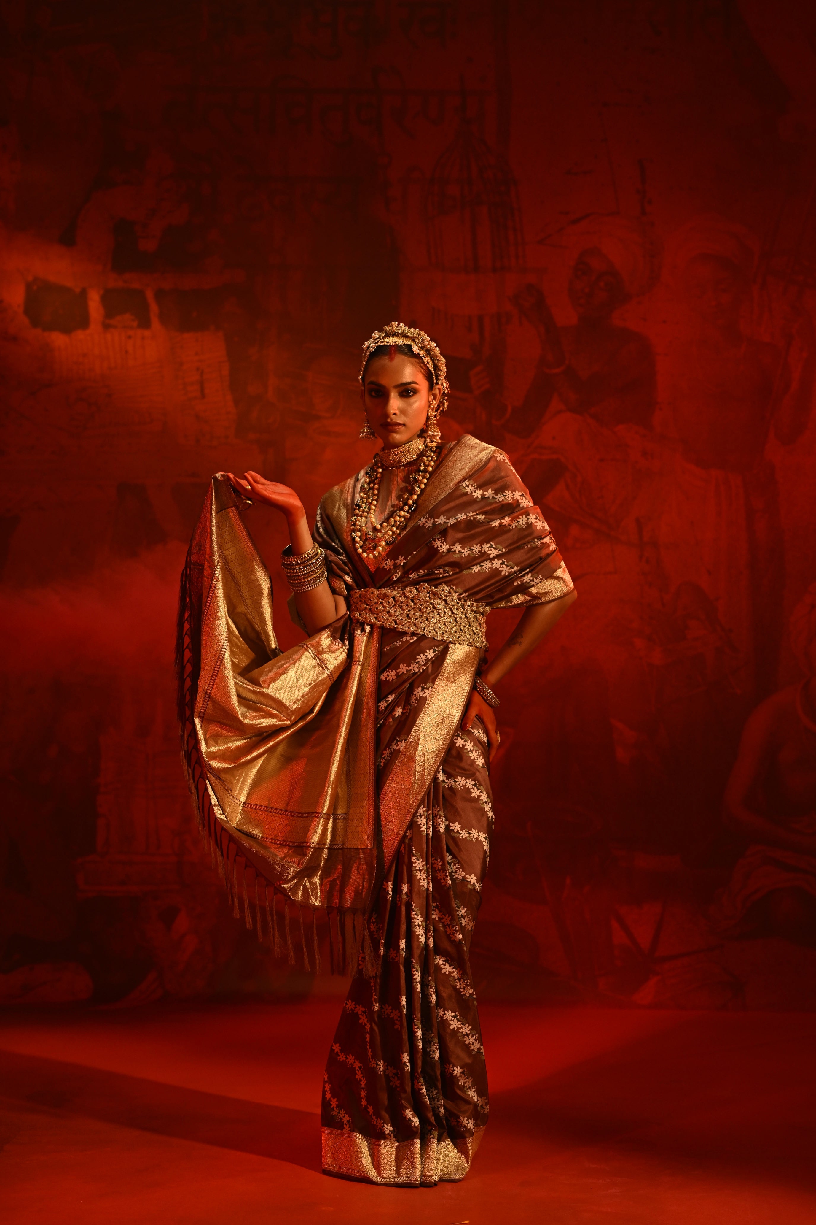 Chocolate Brown Banarasi Silk Saree with Multi-Thread Weaving & Zari Border
