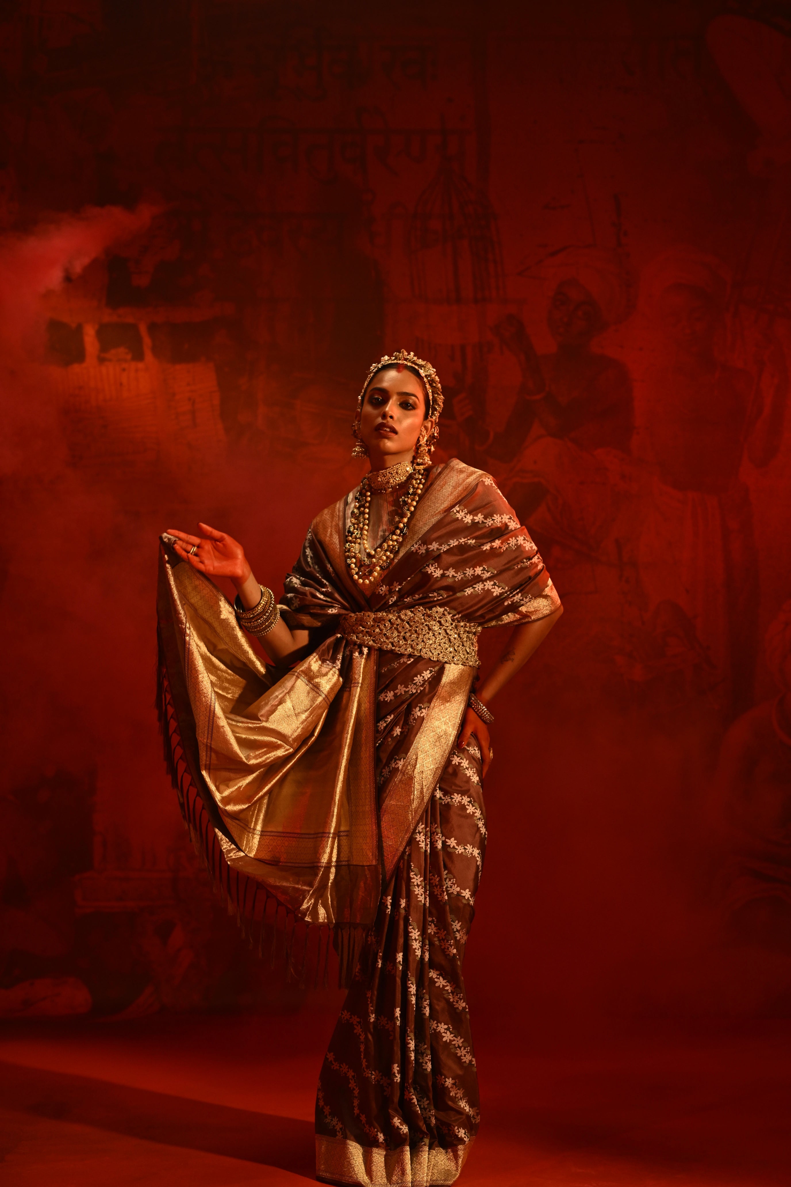 Chocolate Brown Banarasi Silk Saree with Multi-Thread Weaving & Zari Border