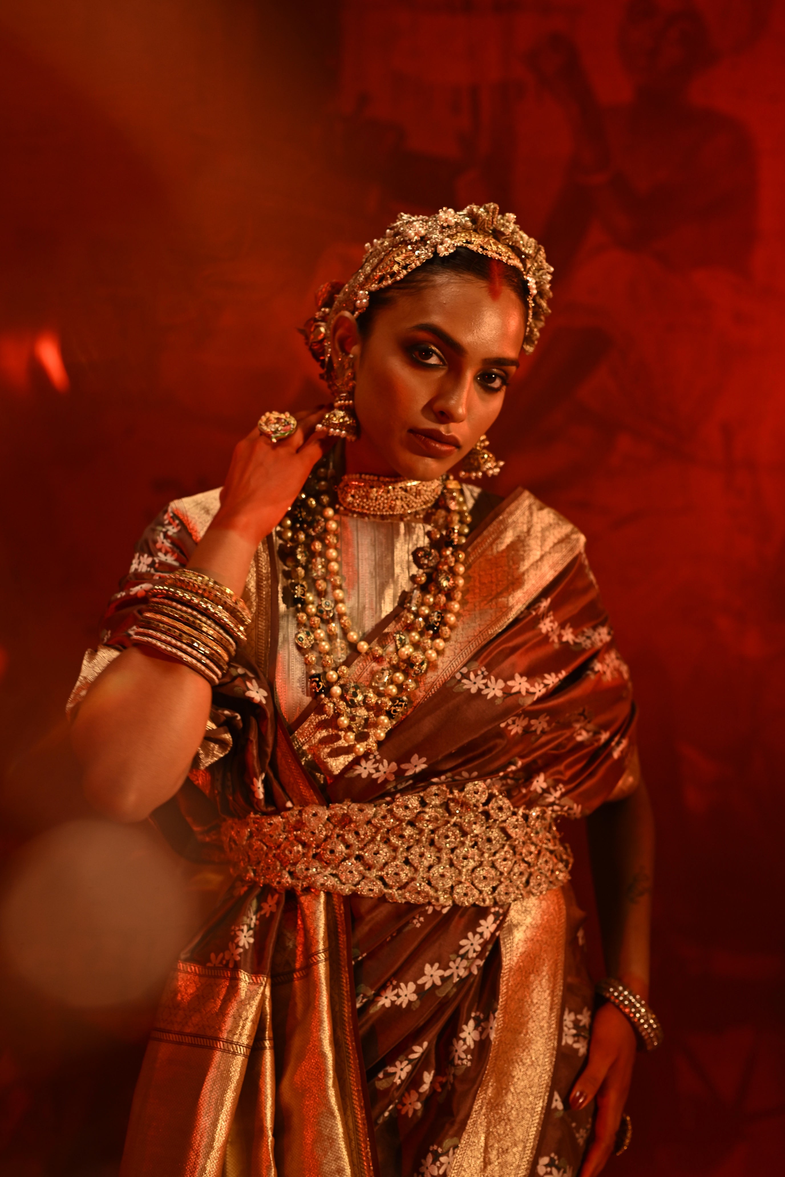 Chocolate Brown Banarasi Silk Saree with Multi-Thread Weaving & Zari Border