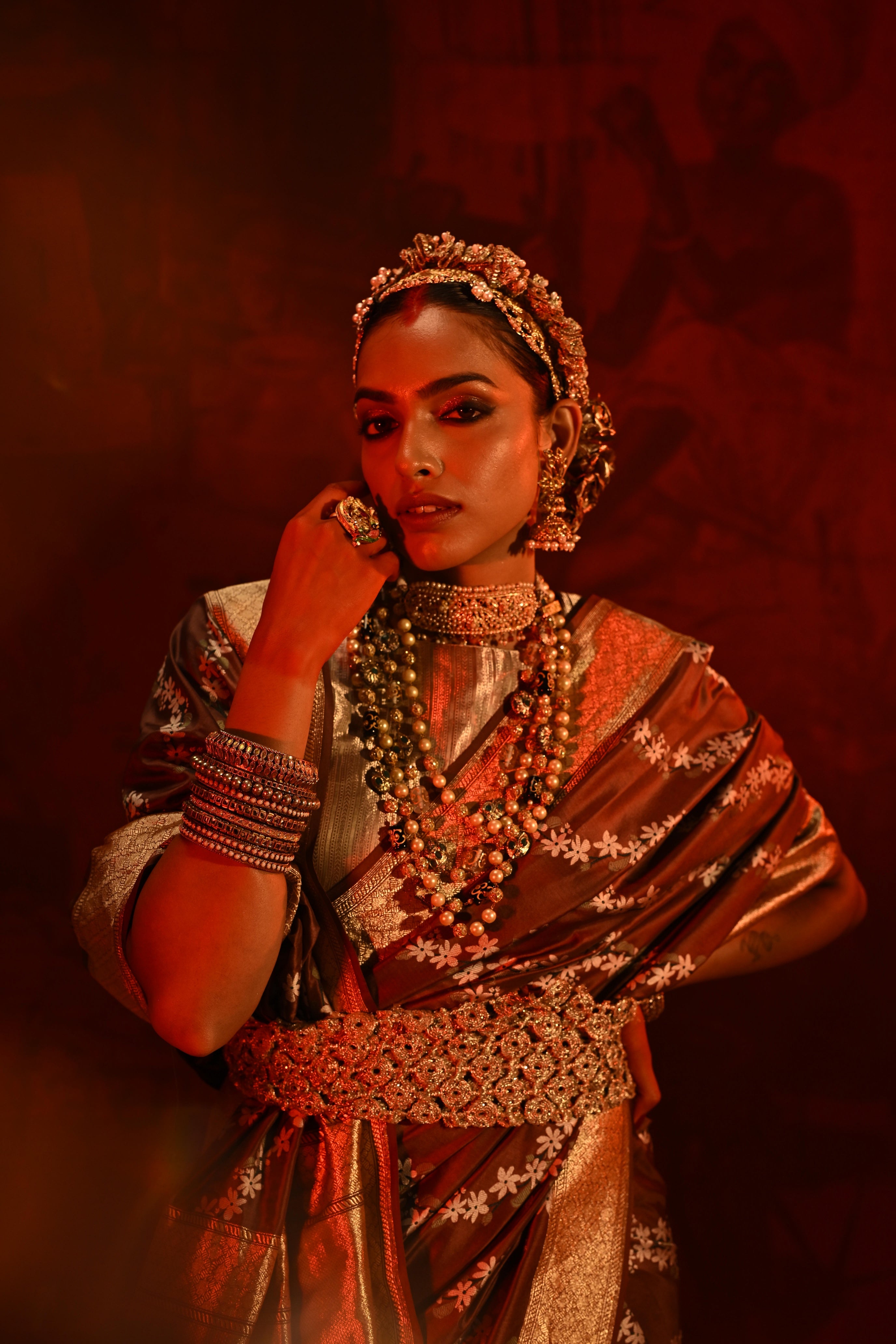 Chocolate Brown Banarasi Silk Saree with Multi-Thread Weaving & Zari Border
