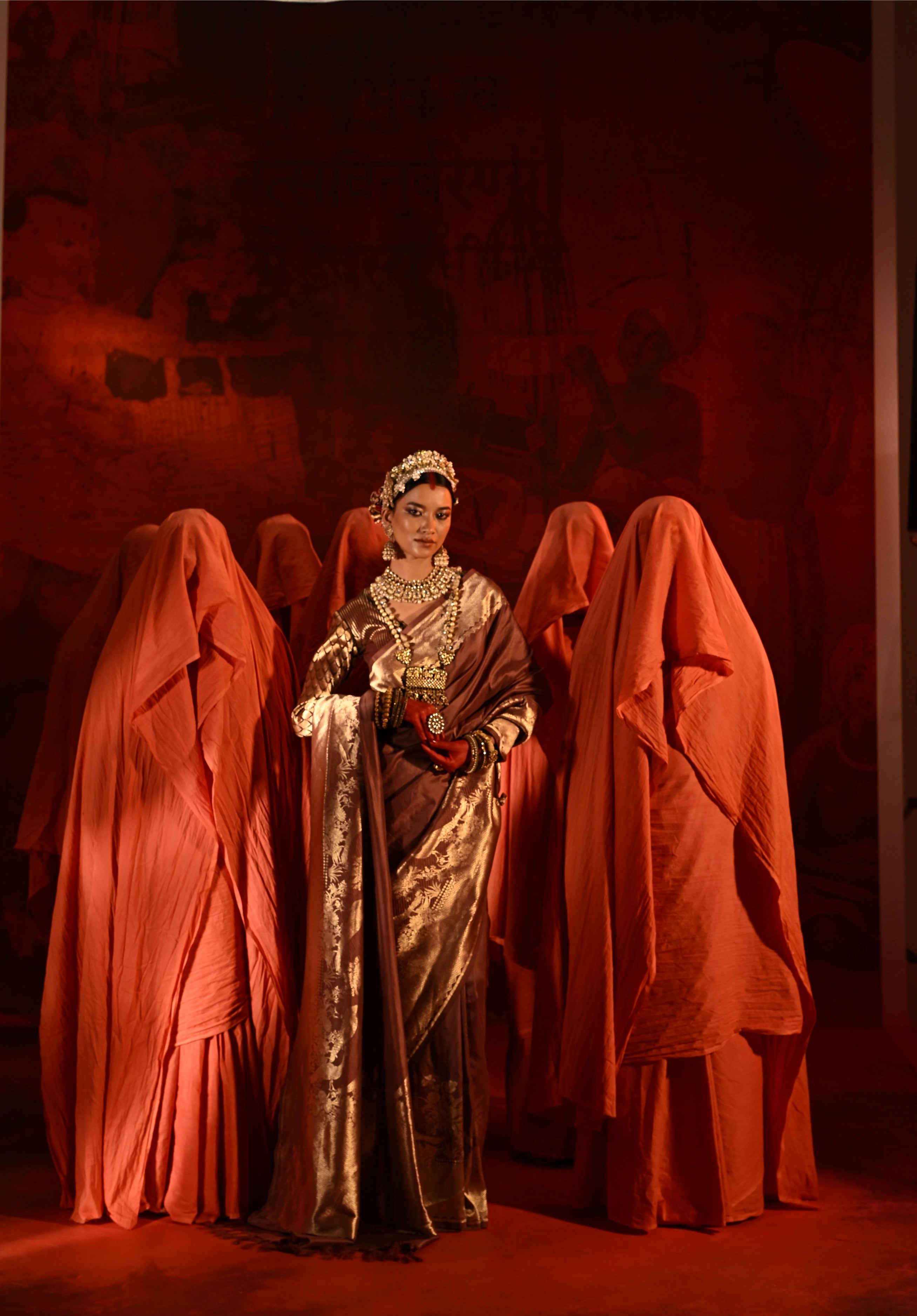 Brown Banarasi Silk Saree with Peacock Border Weaving