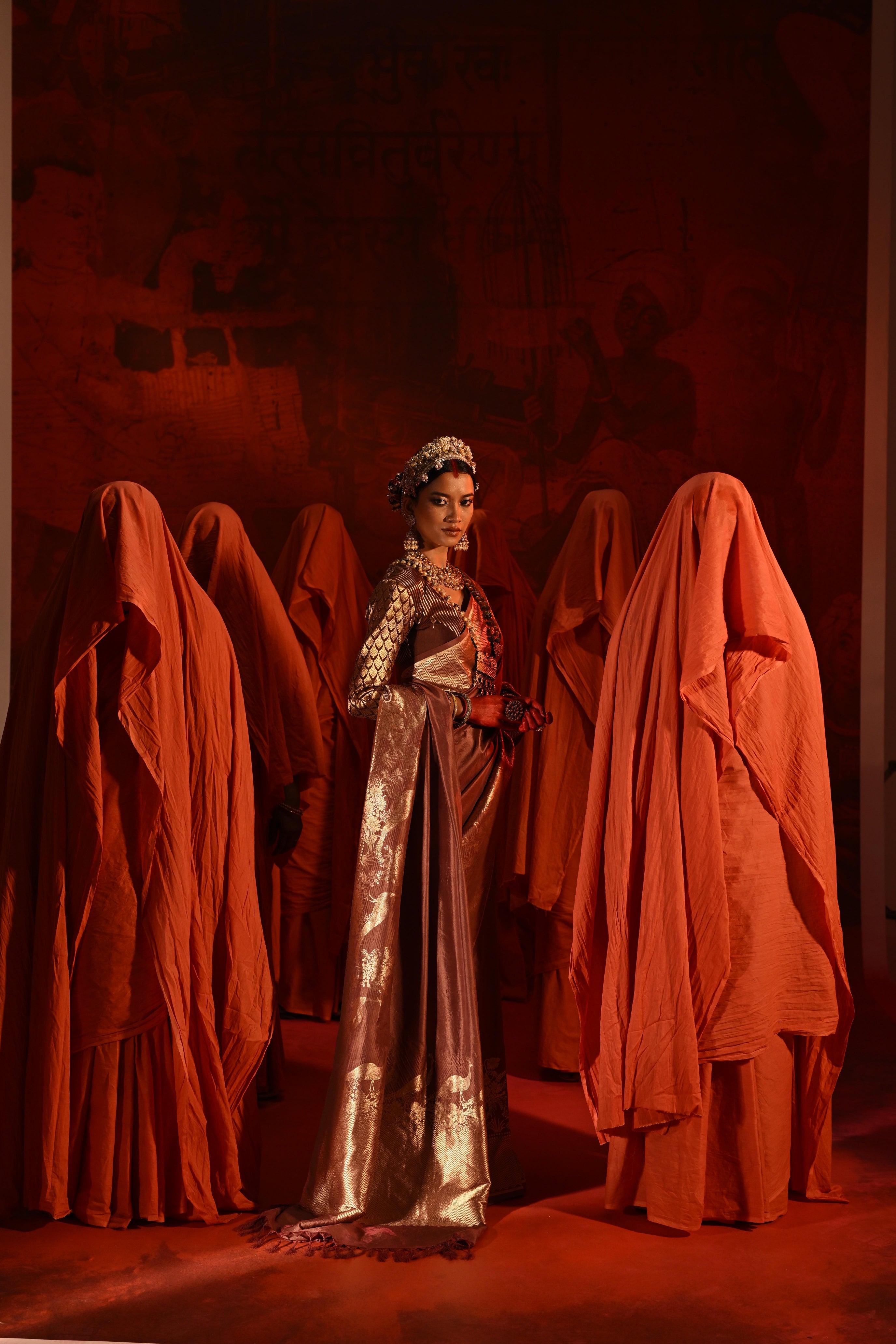 Brown Banarasi Silk Saree with Peacock Border Weaving