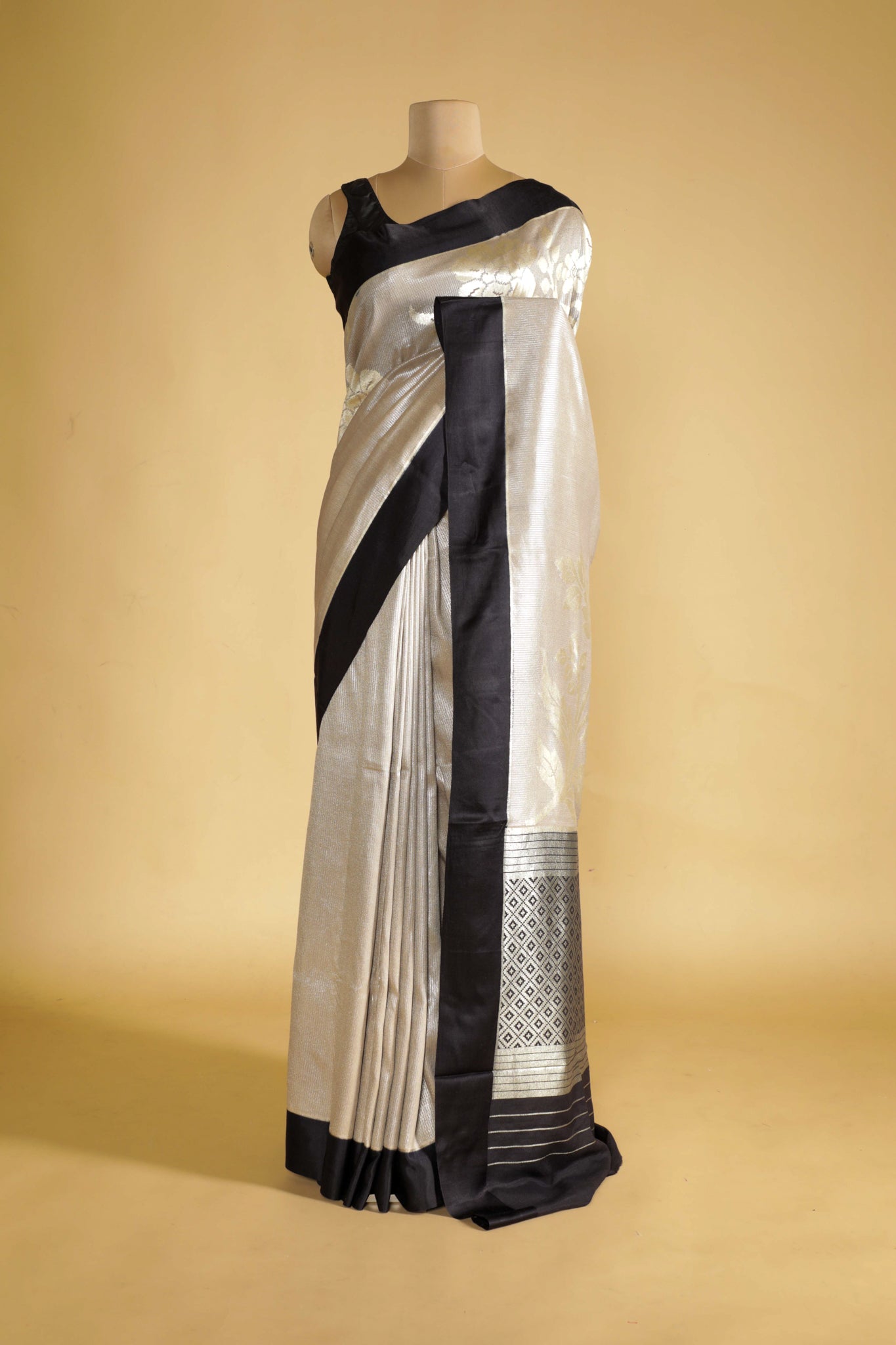 Off White Handloom Silk Saree with Silver Zari Weaving