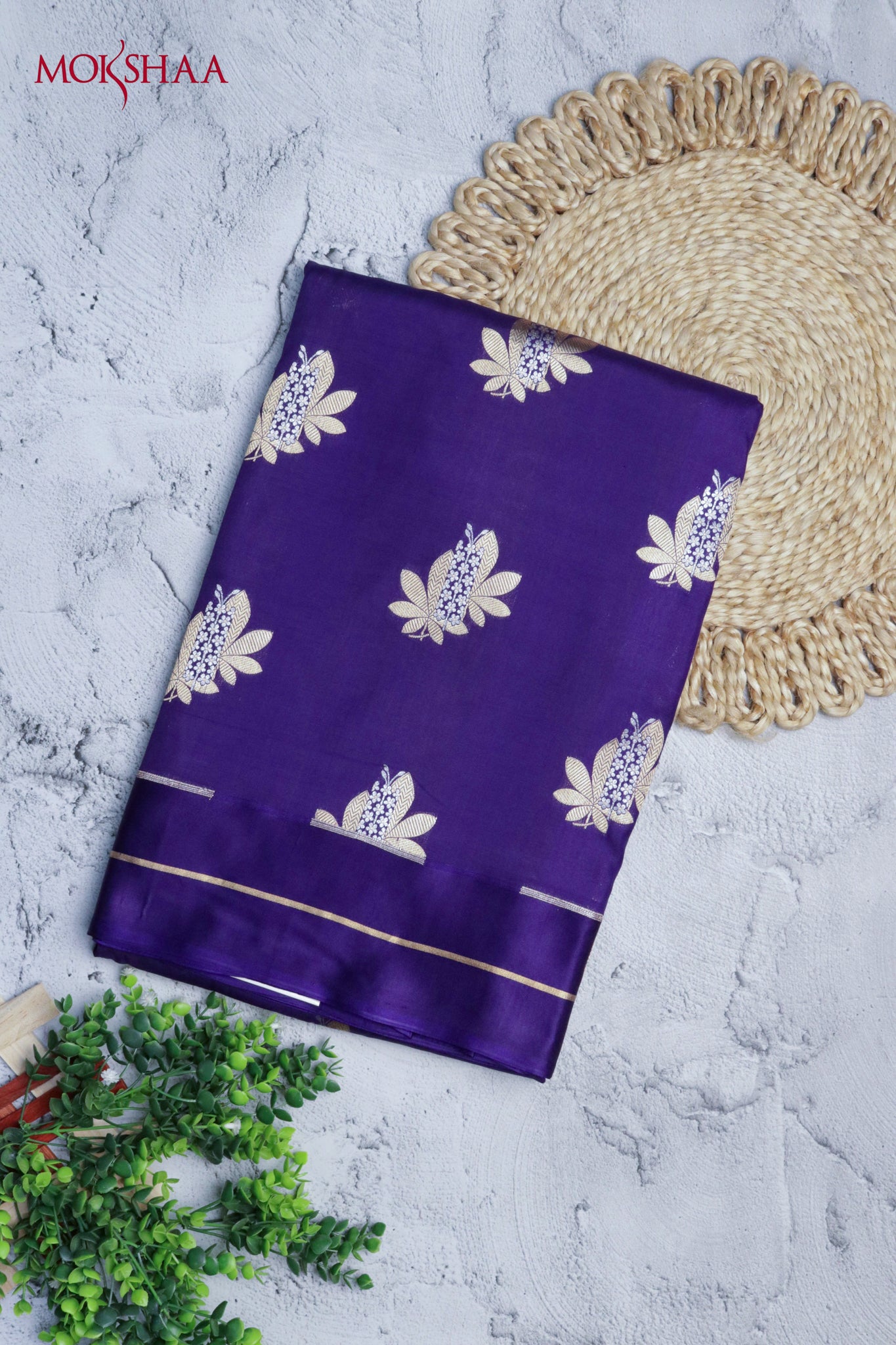 Purple Banarasi Silk Saree with Zari Floral Buttas & Brocade Blouse