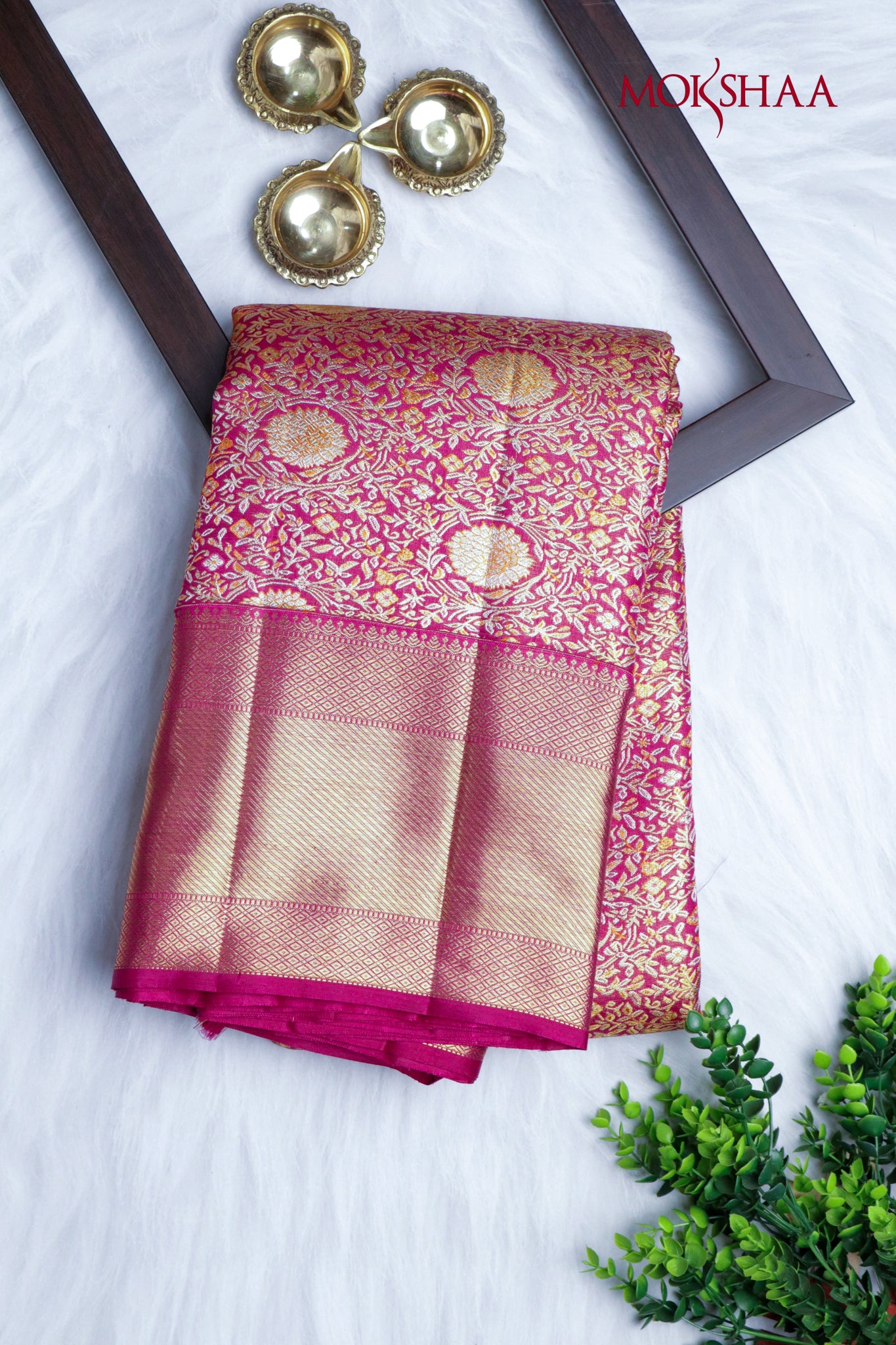 Pink Kanchivaram Silk Saree with Golden Zari & Meena Weaving