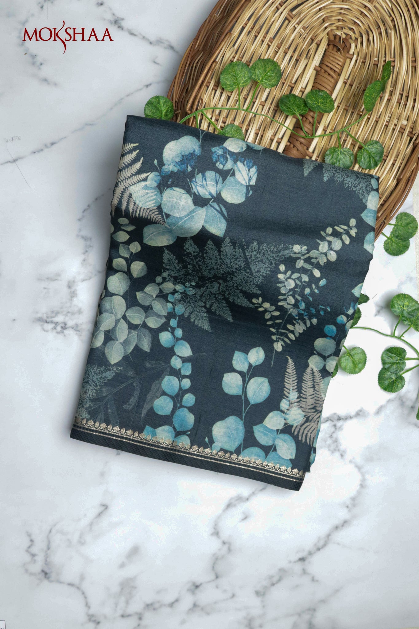 Black Tussar Silk Saree with Floral Print