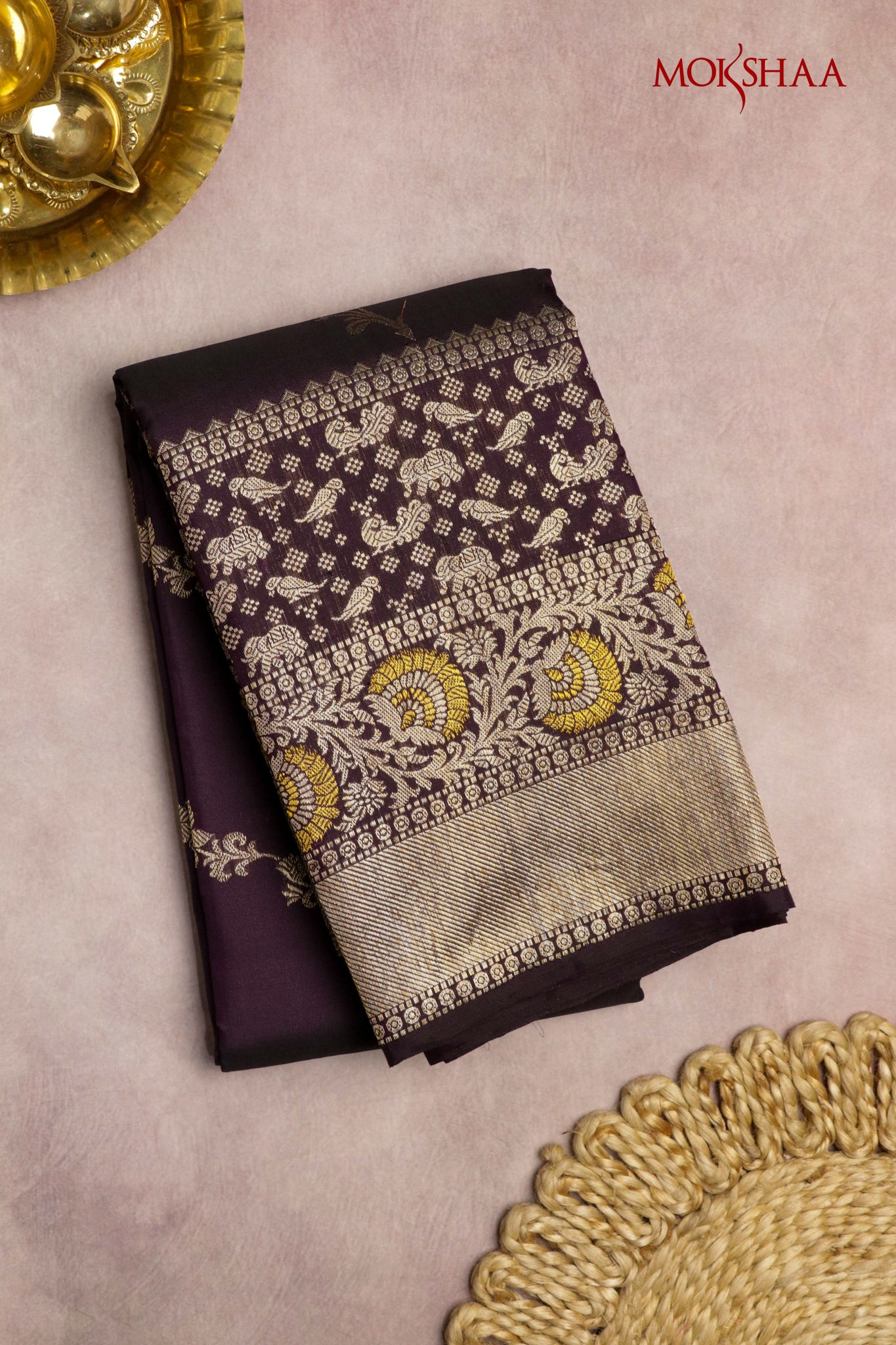 Wine Kanchivaram Silk Saree with Zari Stripes and Fancy Border