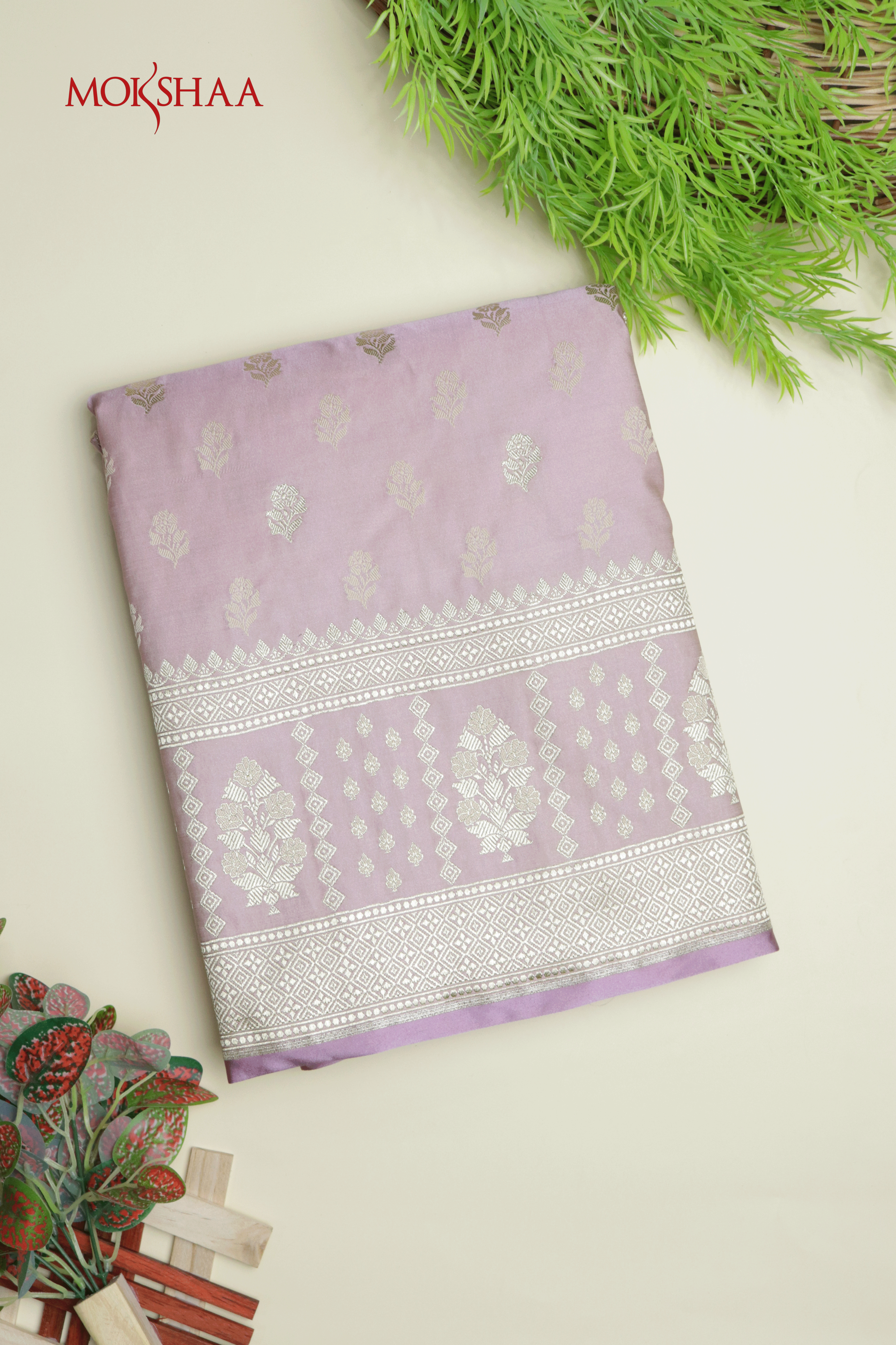 Mauve Pink Banarasi Semi Silk Saree with Zari Butti & Border