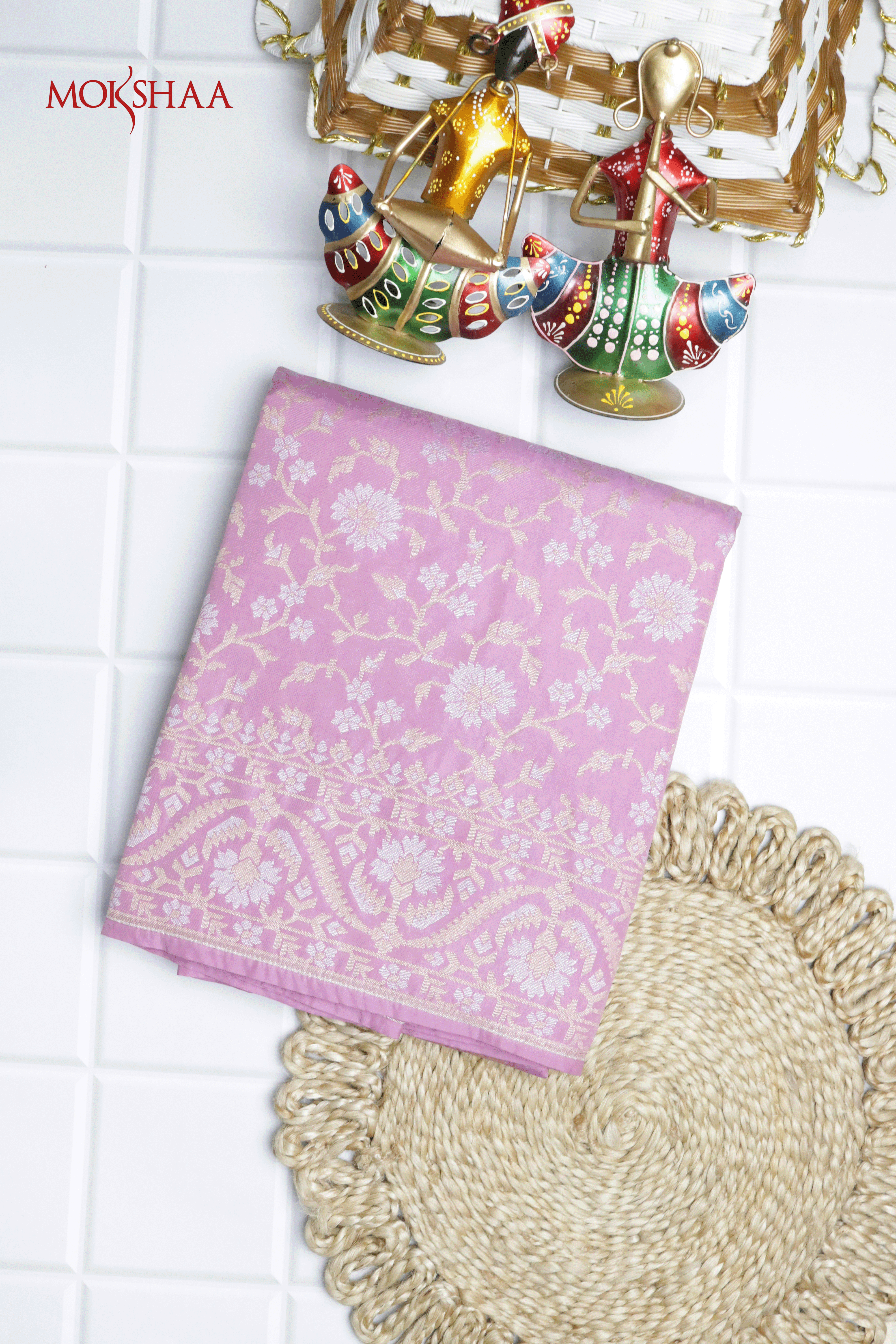 Onion Pink Banarasi Semi Silk Saree with Floral Zari Jaal