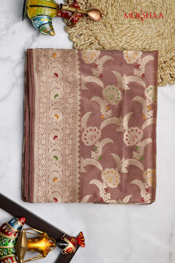 Chikko Banarasi Silk Saree with Meenakari Jaal & Zari Border