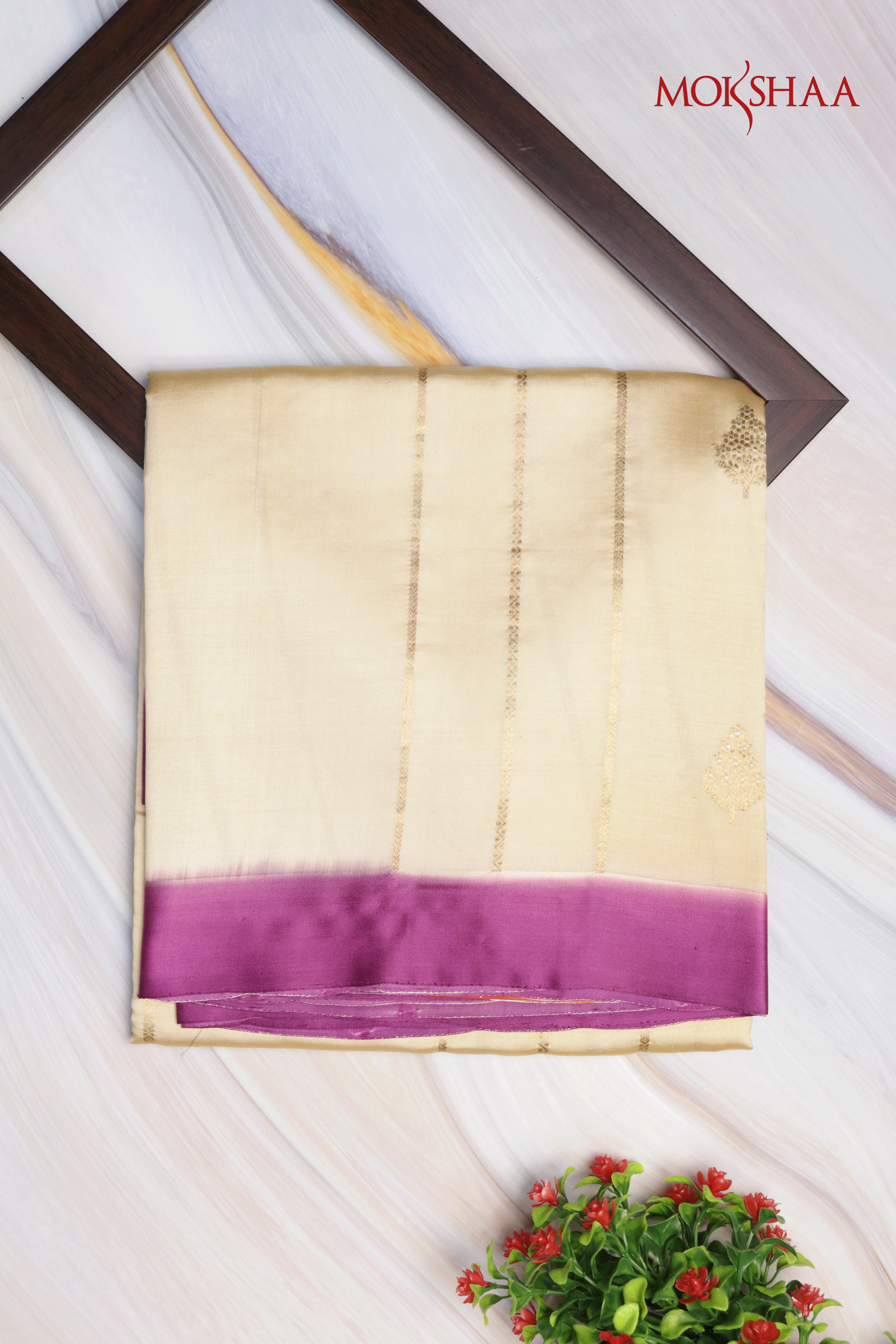 Light Gold & Purple Banarasi Chanderi Silk Saree