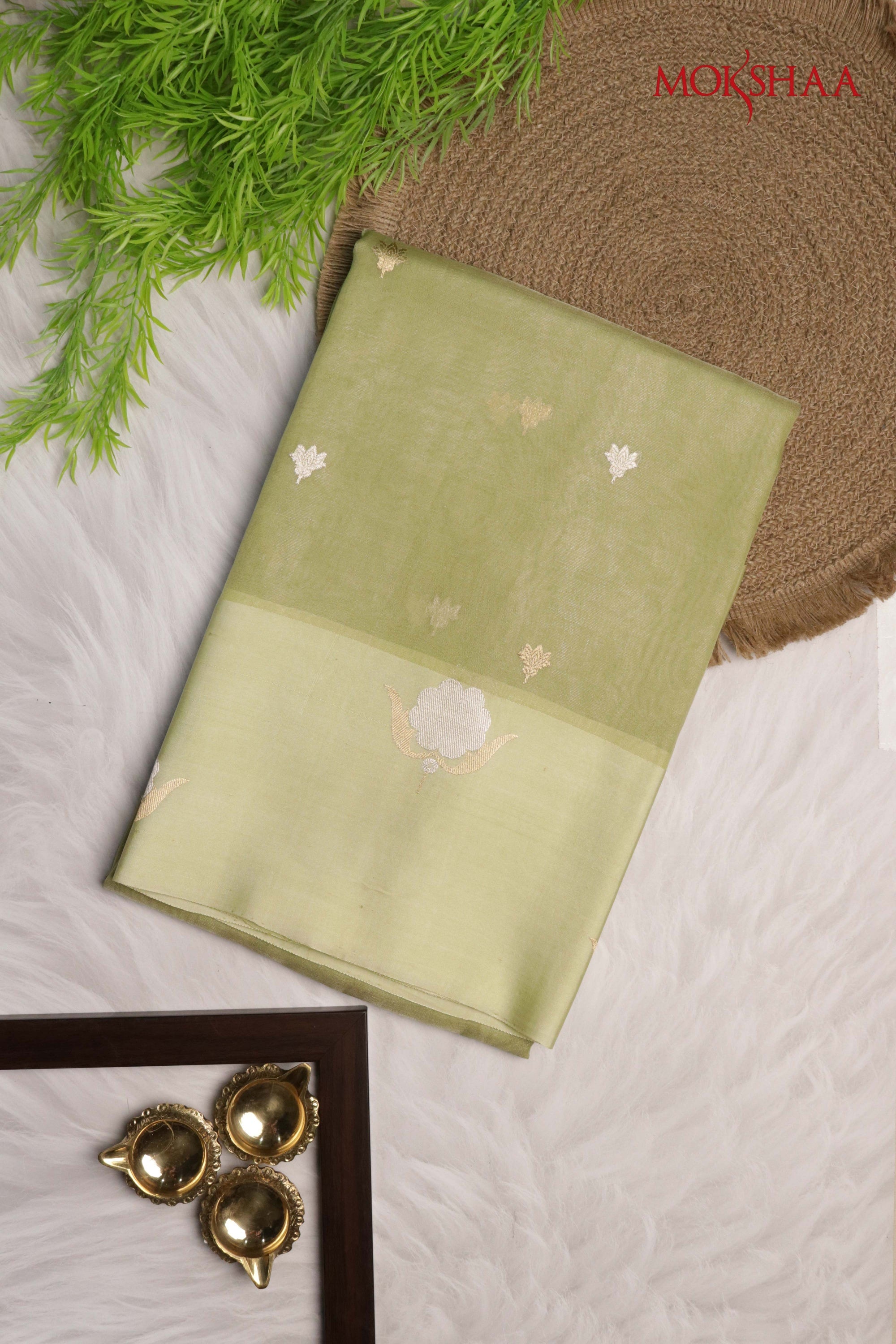 Pista Green Banarasi Tissue Silk Saree with Satin Border