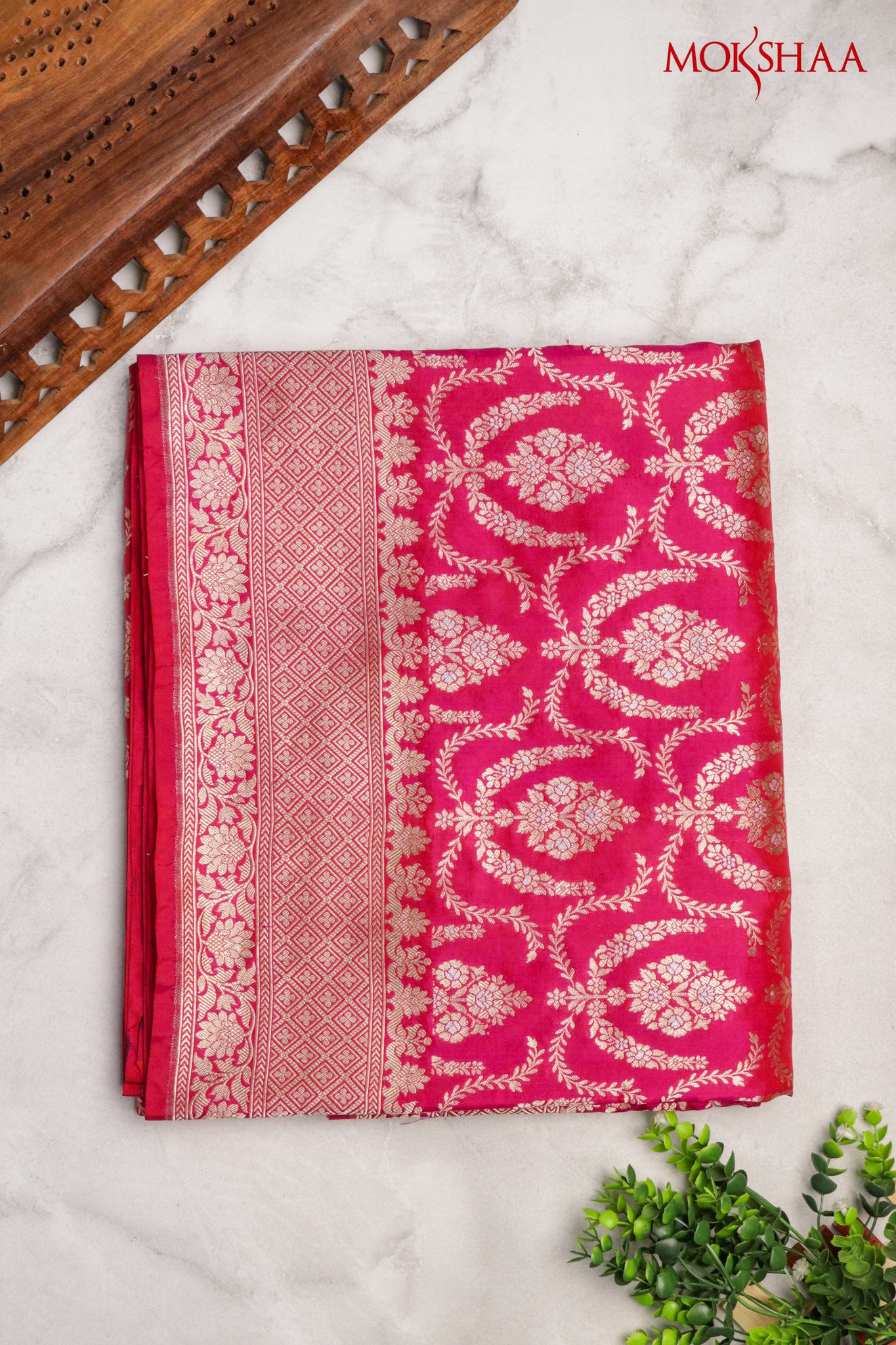Rani Pink Banarasi Silk Saree with Zari Jaal & Intricate Border