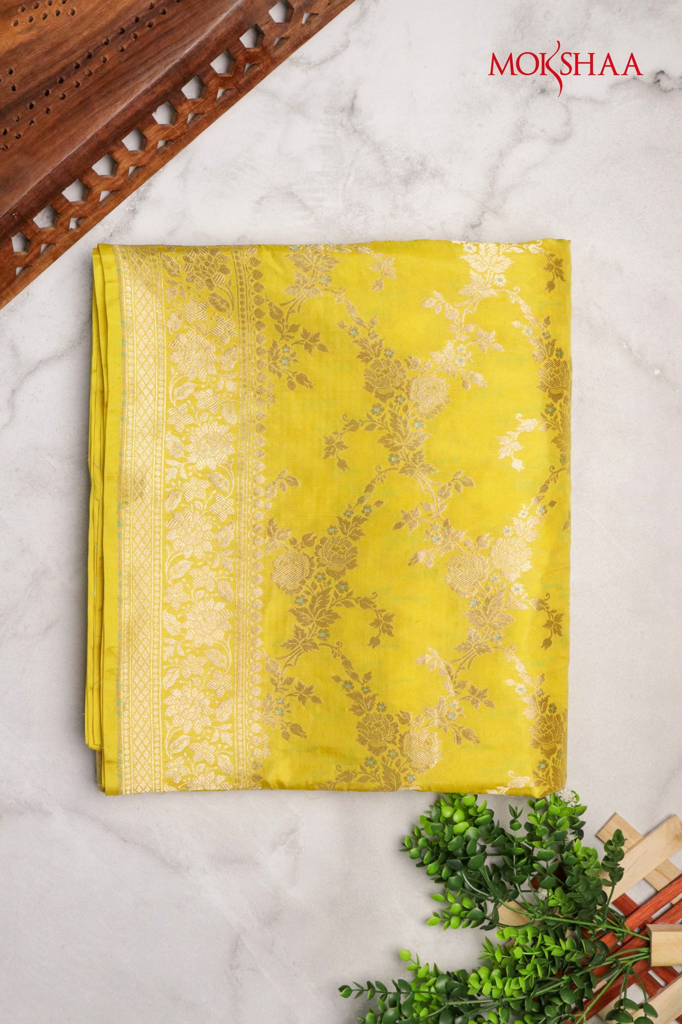 Lemon Yellow Banarasi Silk Saree with Zari Jaal