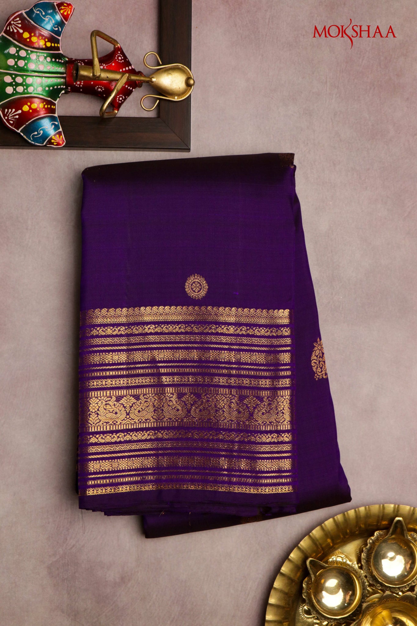 Purple Kanchivaram Silk Saree with Zari Butti