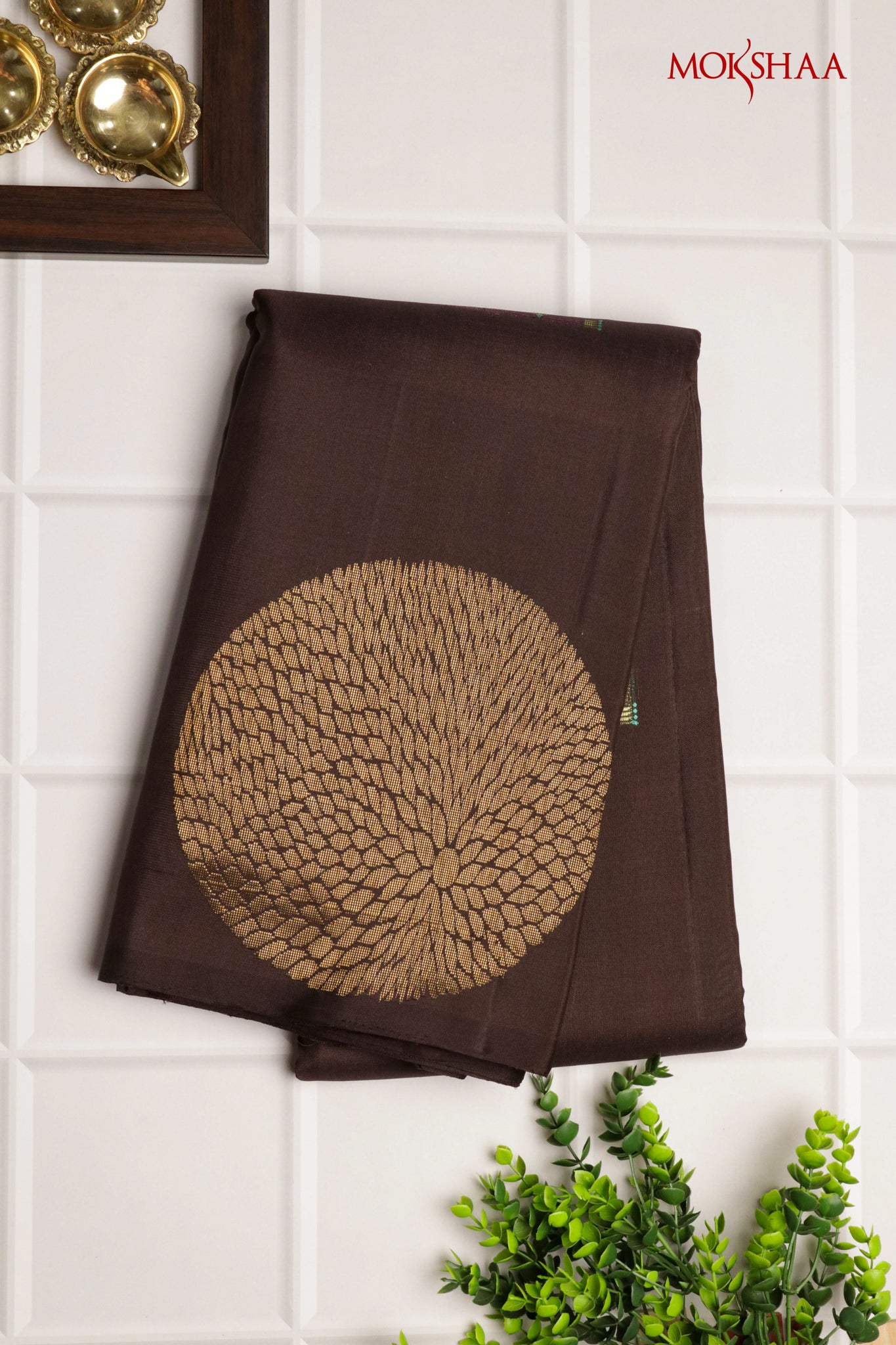 Brown Kanchivaram Silk Saree with Peacock Motifs