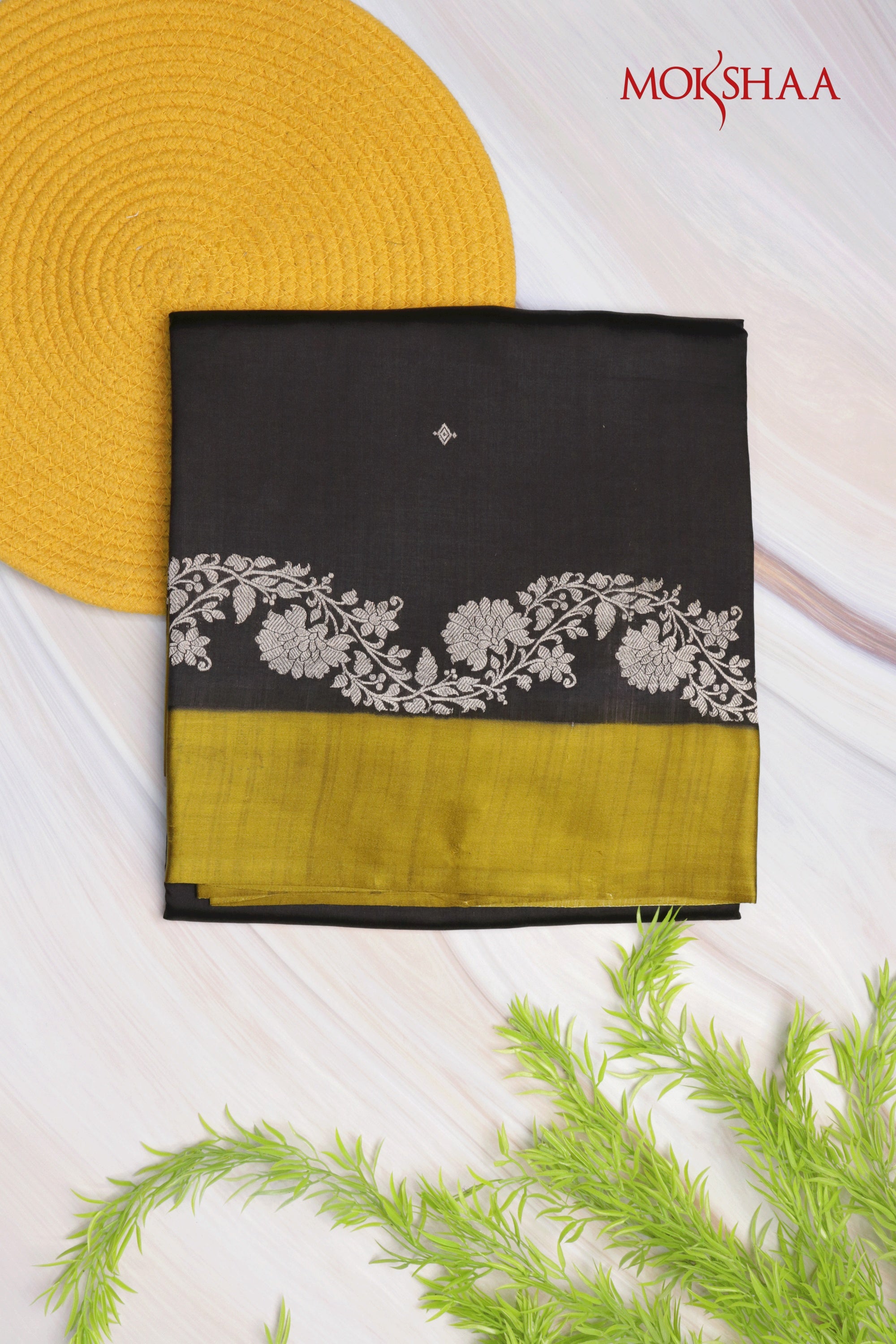 Black & Olive Banarasi Chanderi Silk Saree