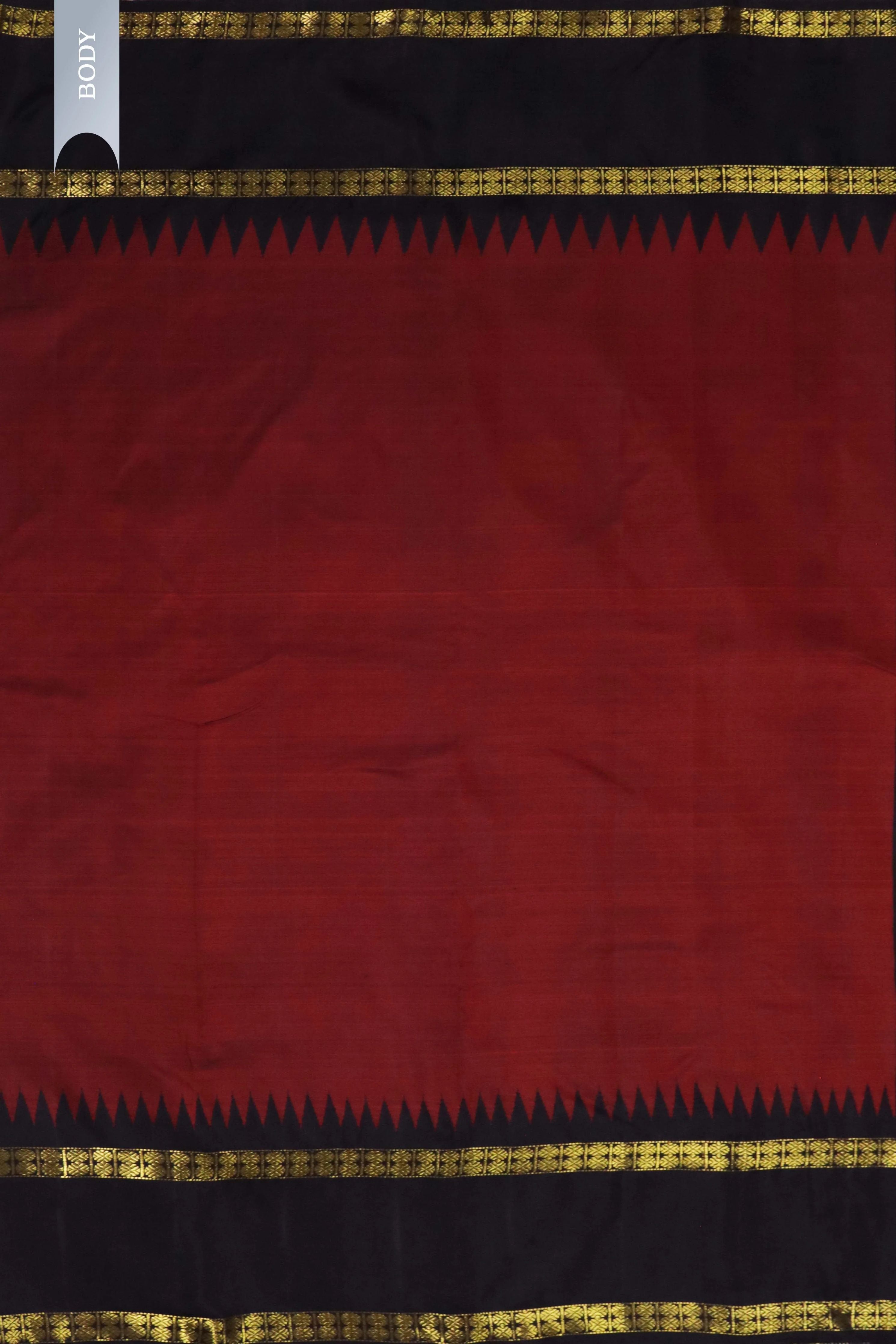 Maroon Kanchivaram Silk Saree with Black Border - Mokshaa