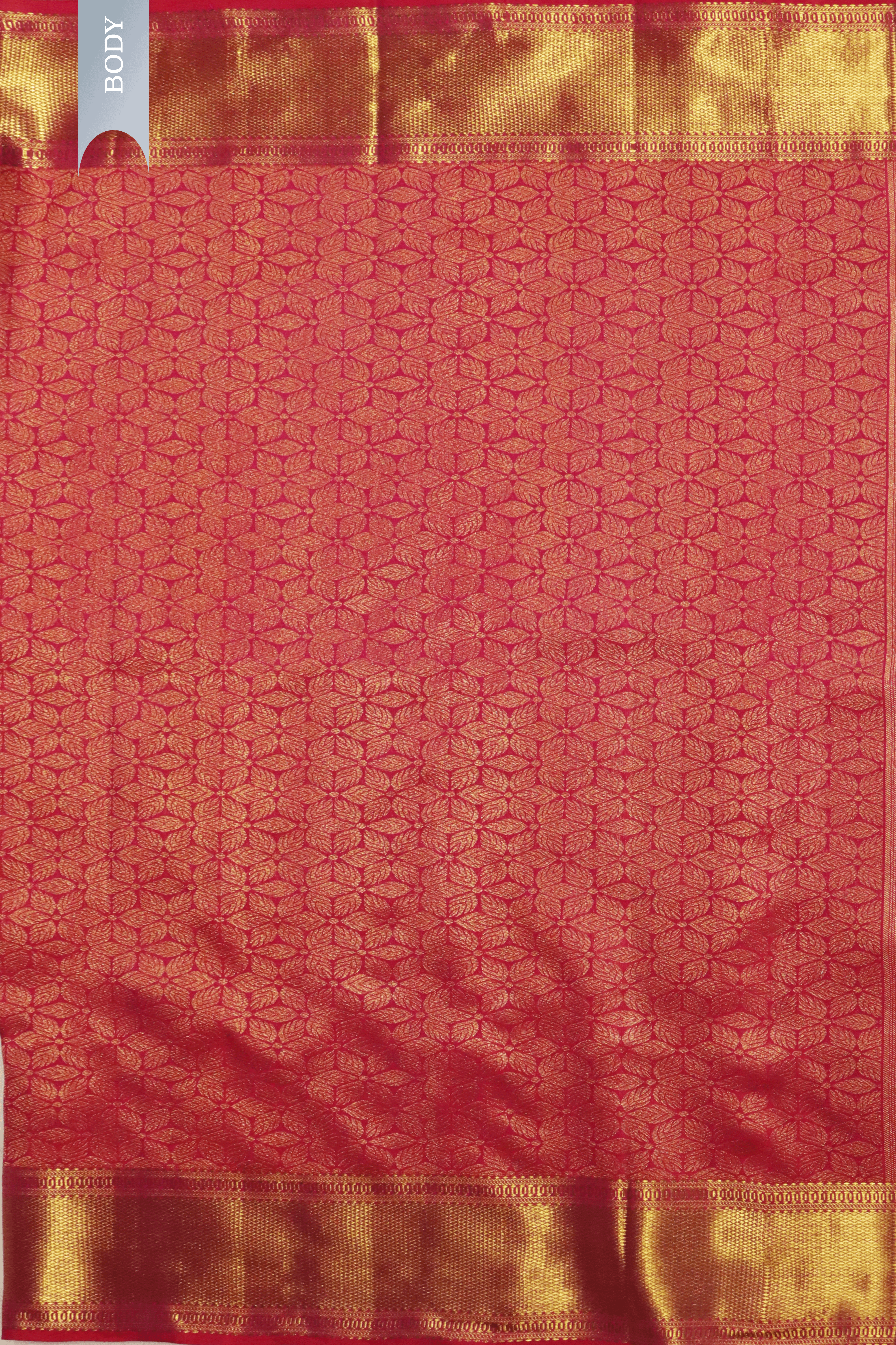 Reddish Pink Kanchivaram Silk Saree with Golden Zari Weaving & Border