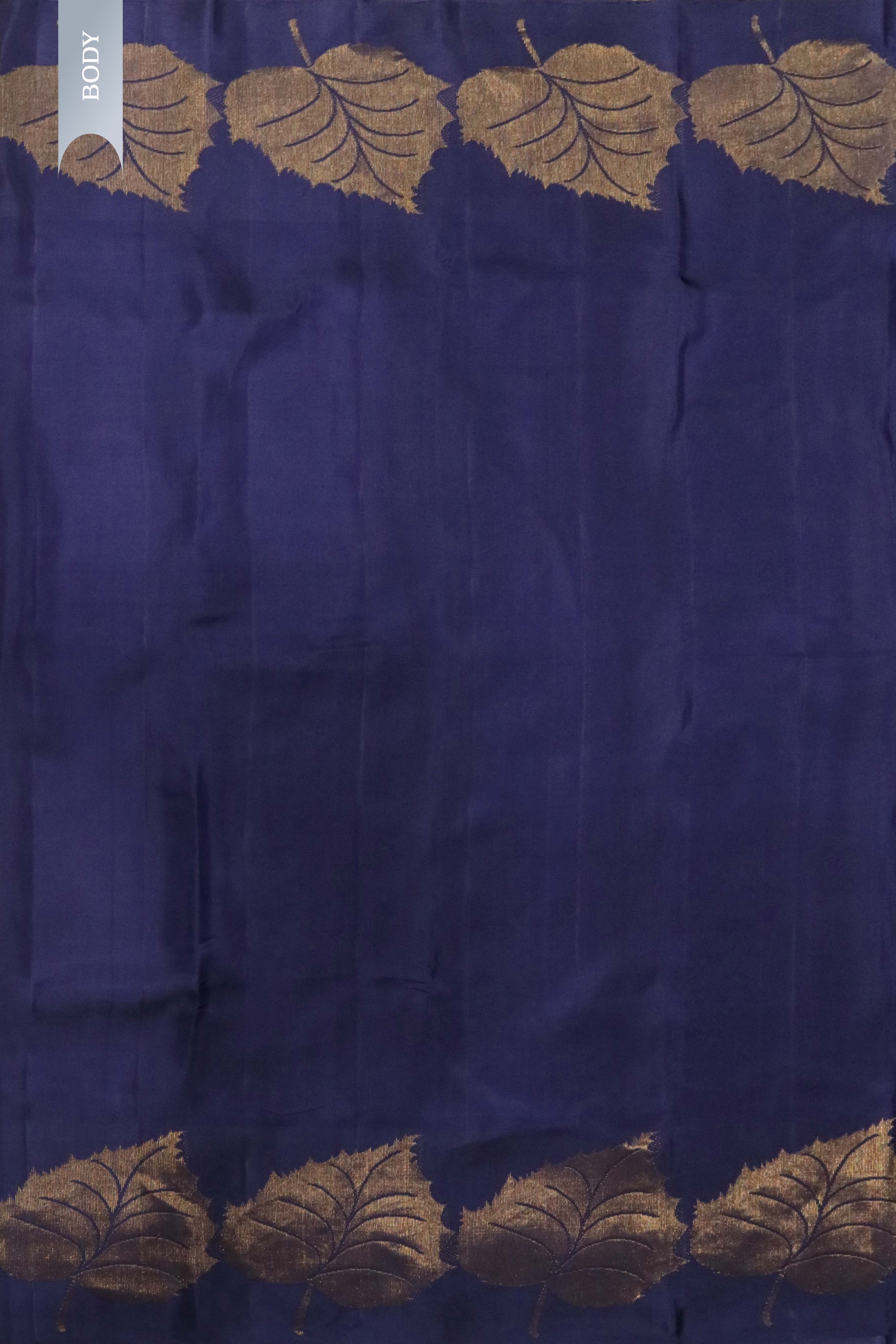 Navy Blue Kanchivaram Silk Saree with Gold Leaf Zari