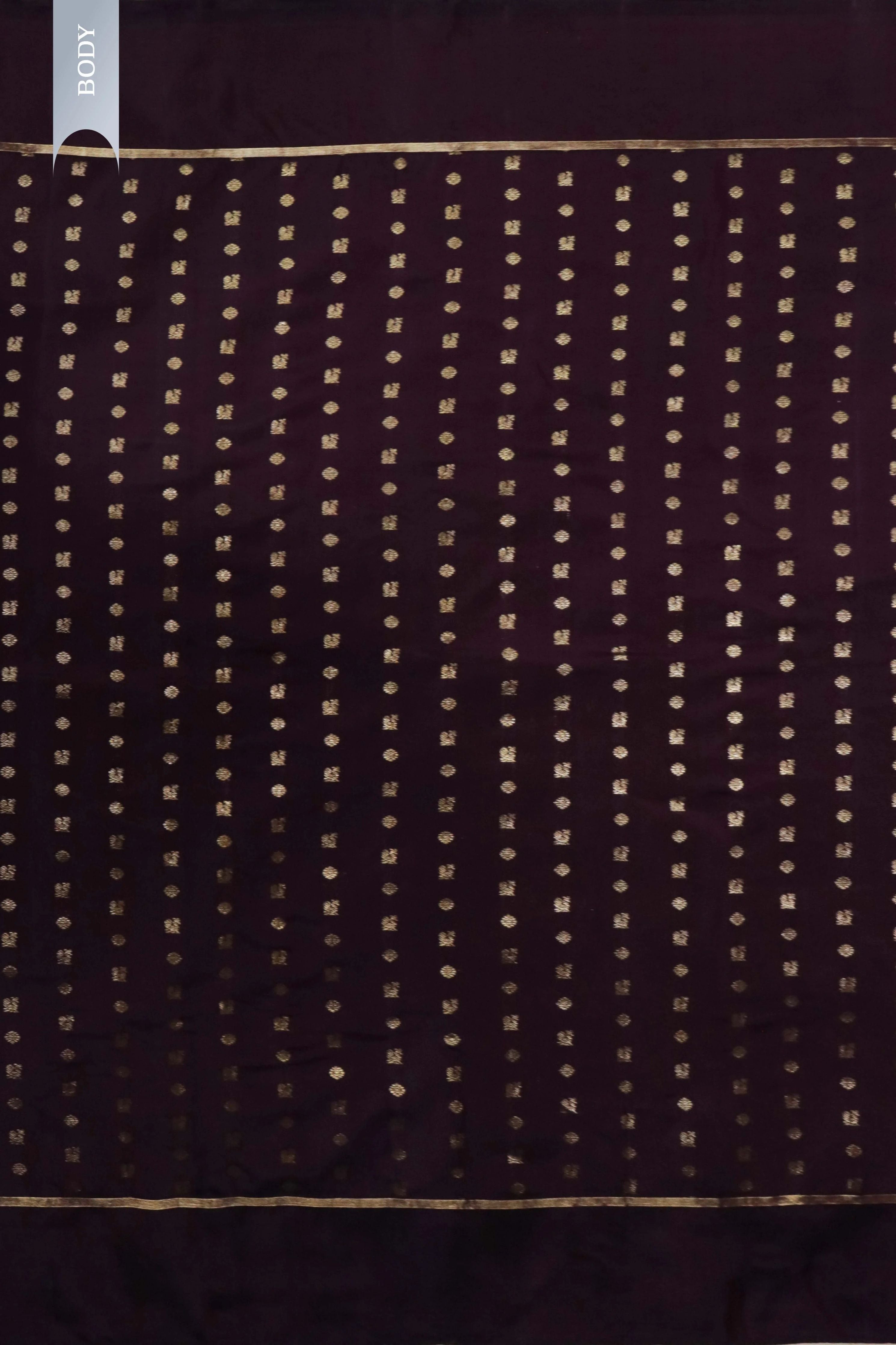 Dark Brown Kanchivaram Silk Saree with Small Zari Buttas & Plain Border - Mokshaa