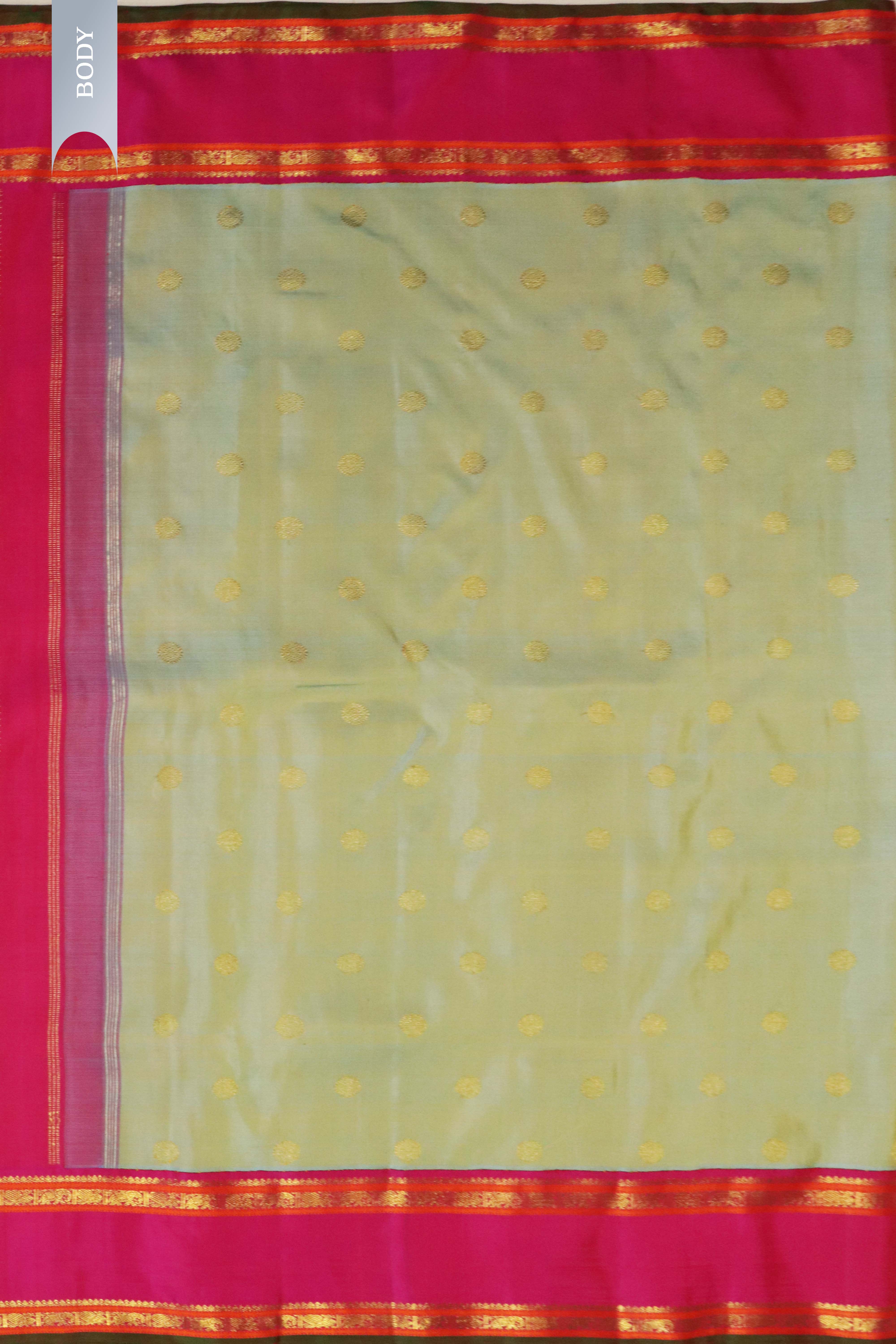 Pista Green Kanchivaram Silk Saree with Butta & Contrast Zari Border