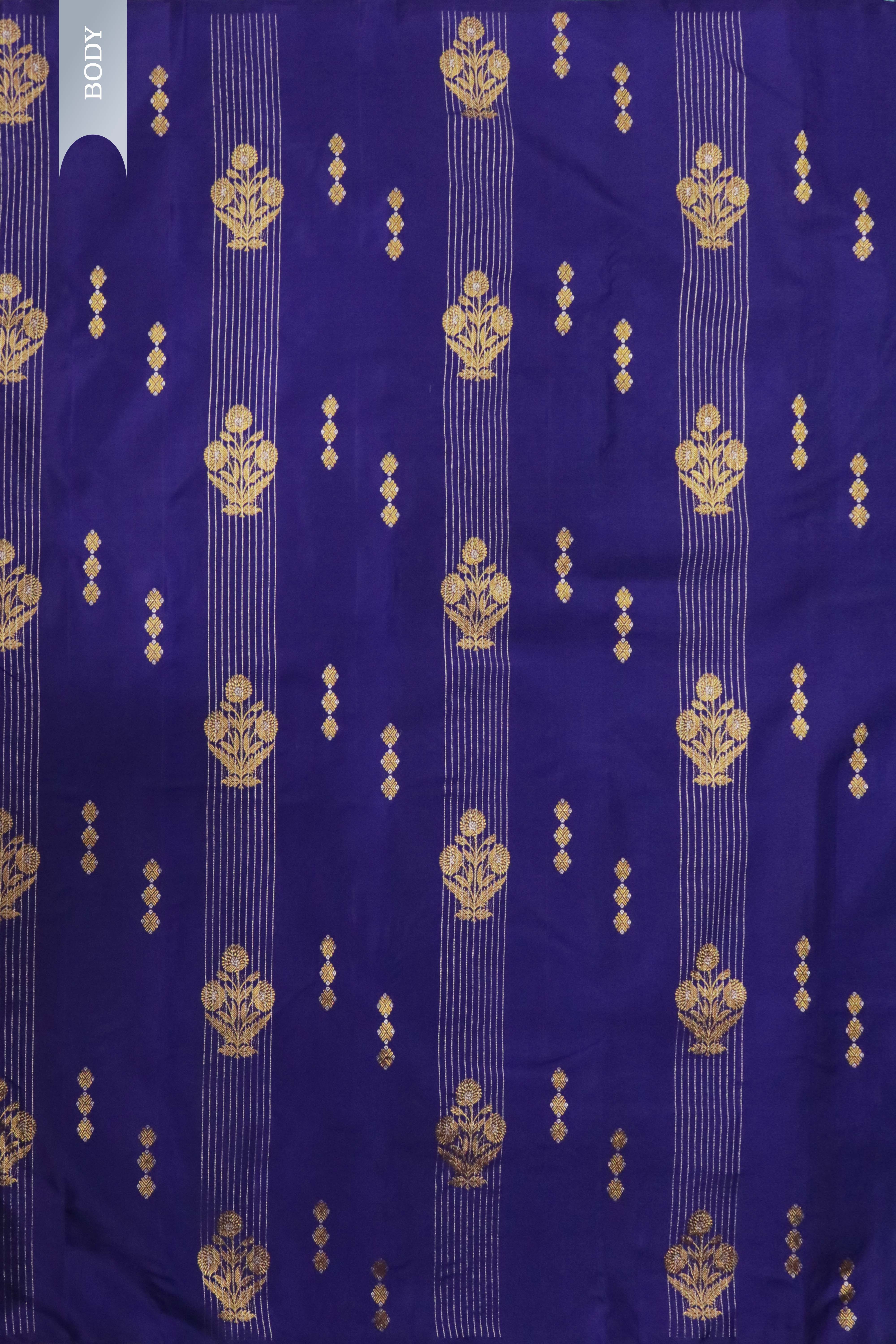 Ink Blue Kanchivaram Silk Saree with Zari Buttas & Contrast Pallu