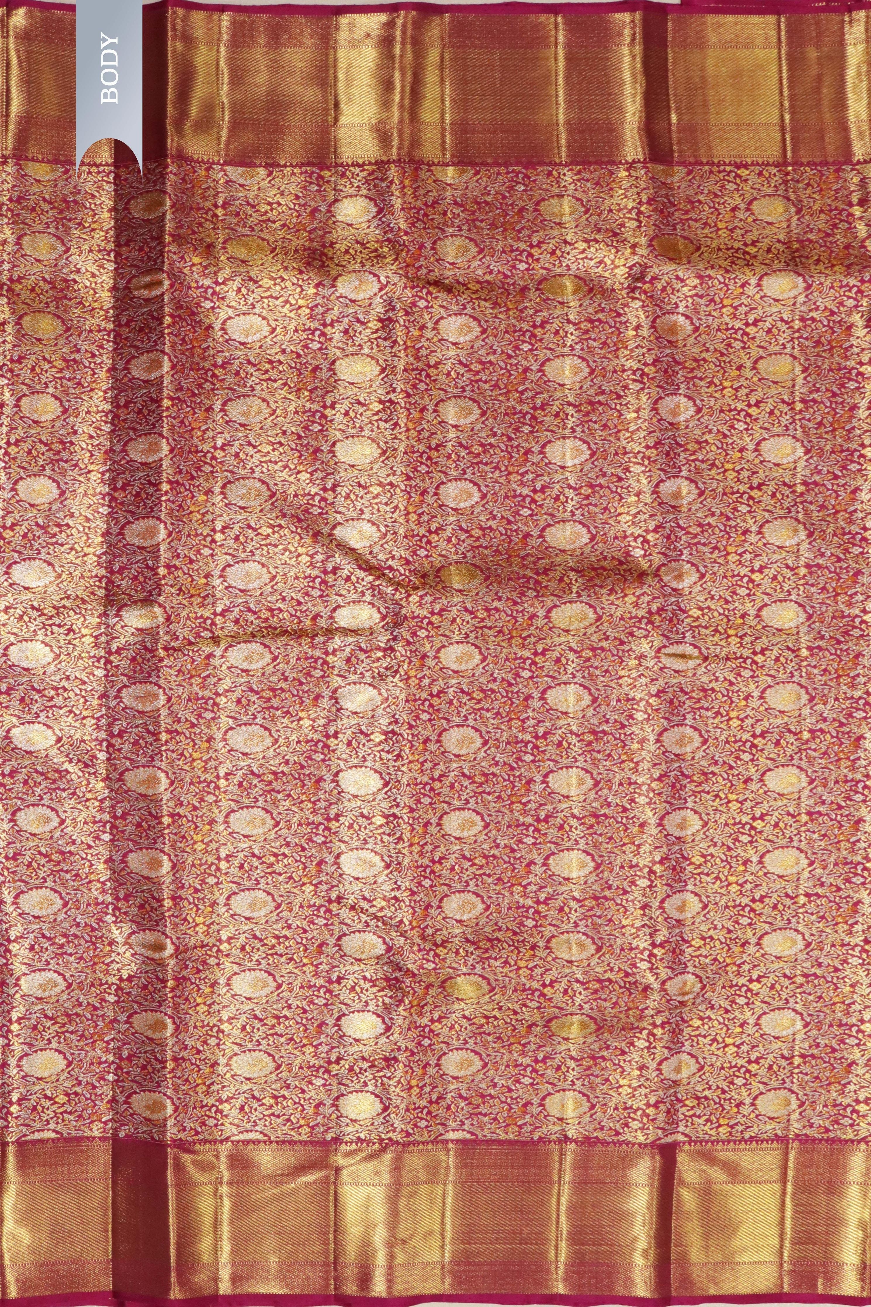 Pink Kanchivaram Silk Saree with Golden Zari & Meena Weaving - Mokshaa