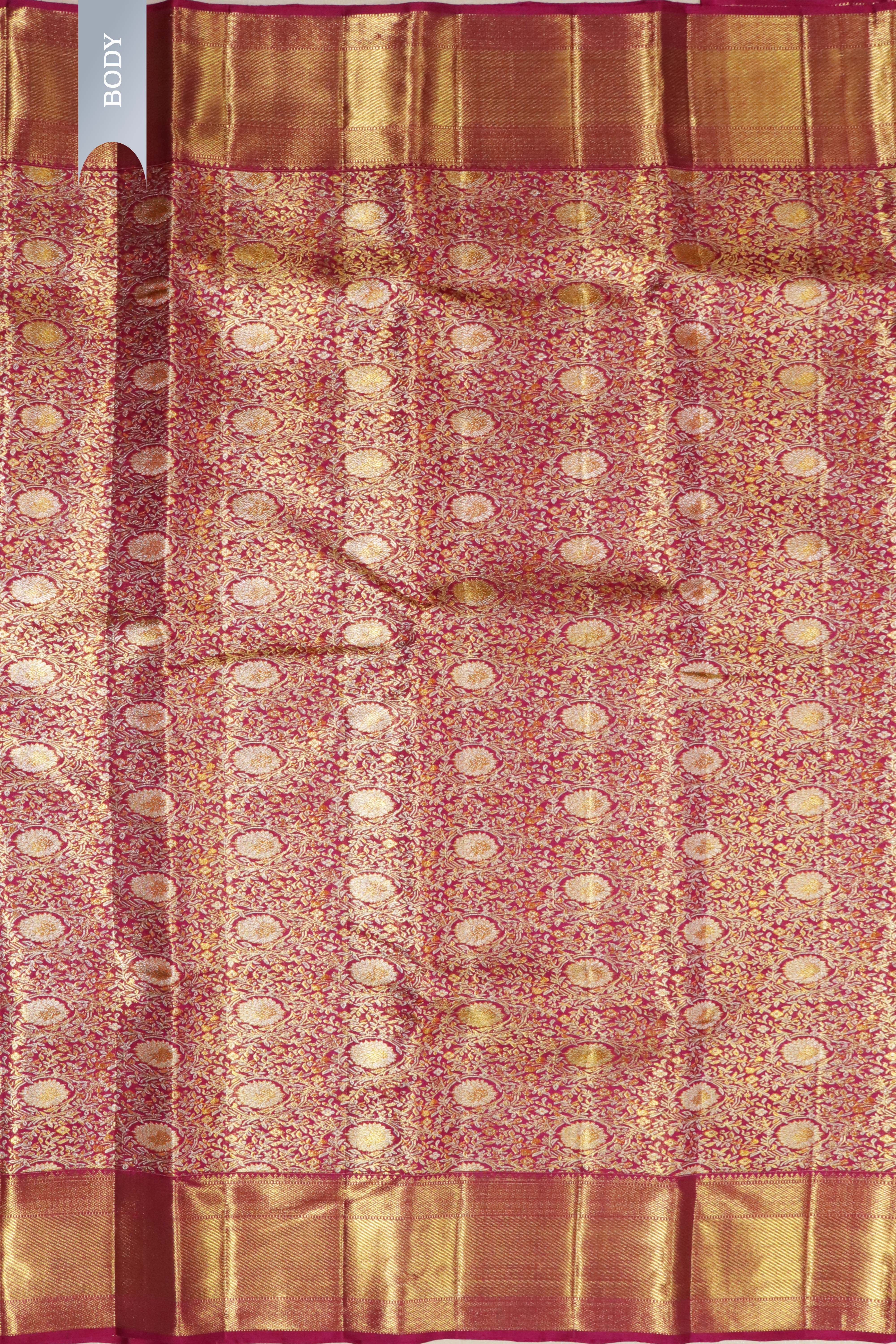 Pink Kanchivaram Silk Saree with Golden Zari & Meena Weaving