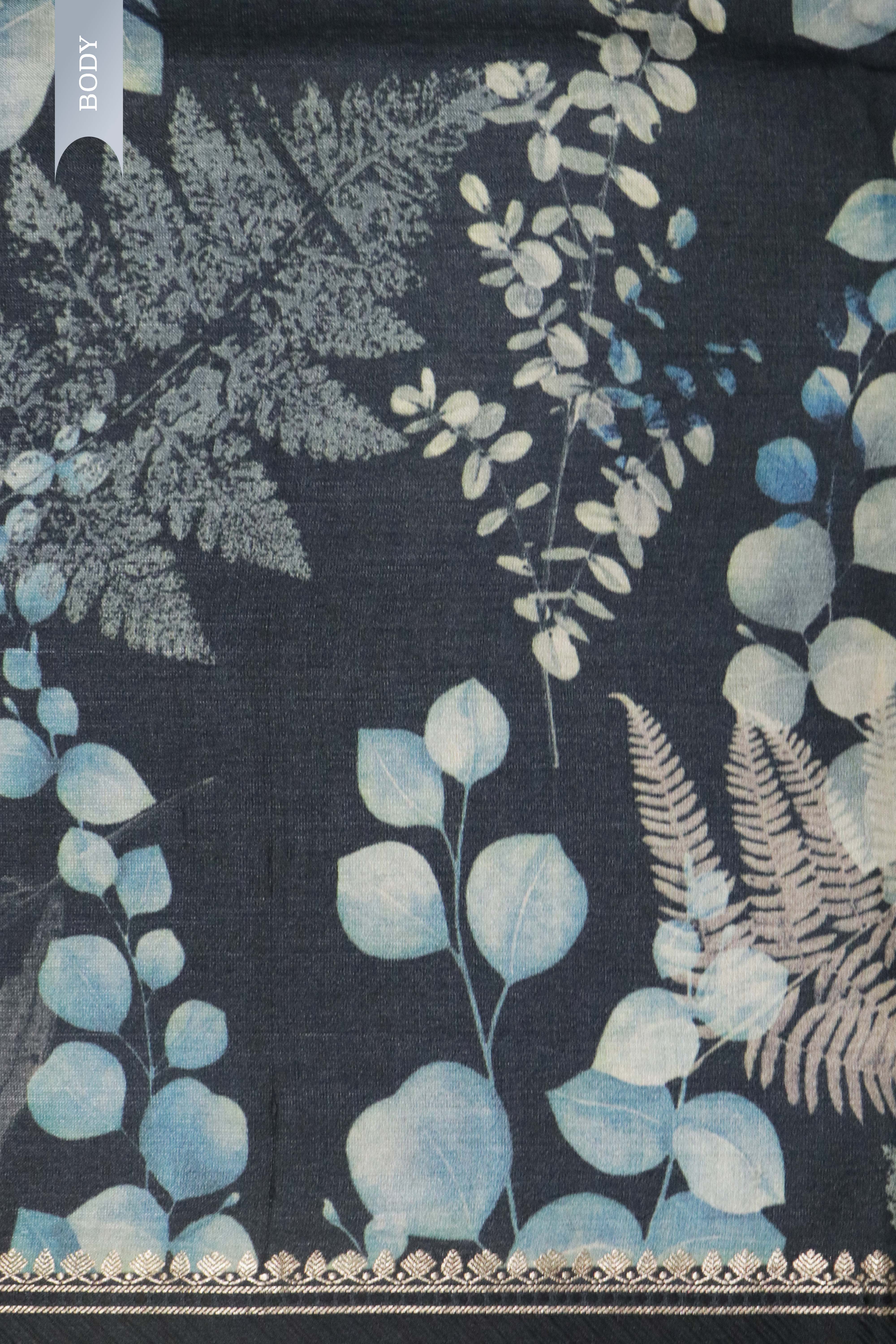 Black Tussar Silk Saree with Floral Print