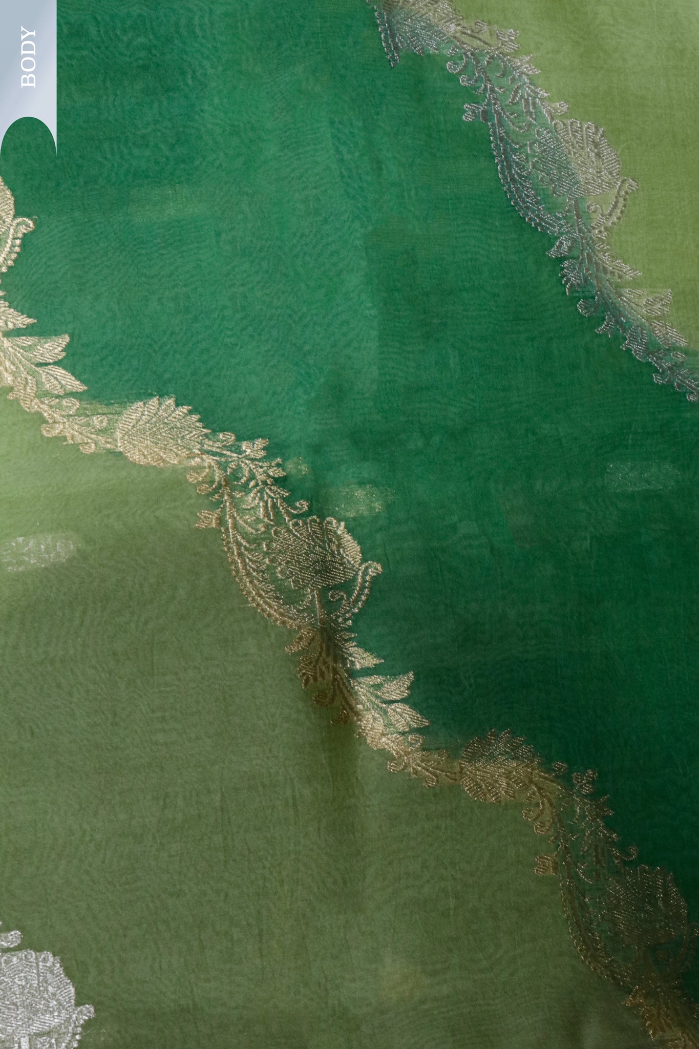 Multi-Green Banarasi Kora Saree with Zari Embroidered Motifs