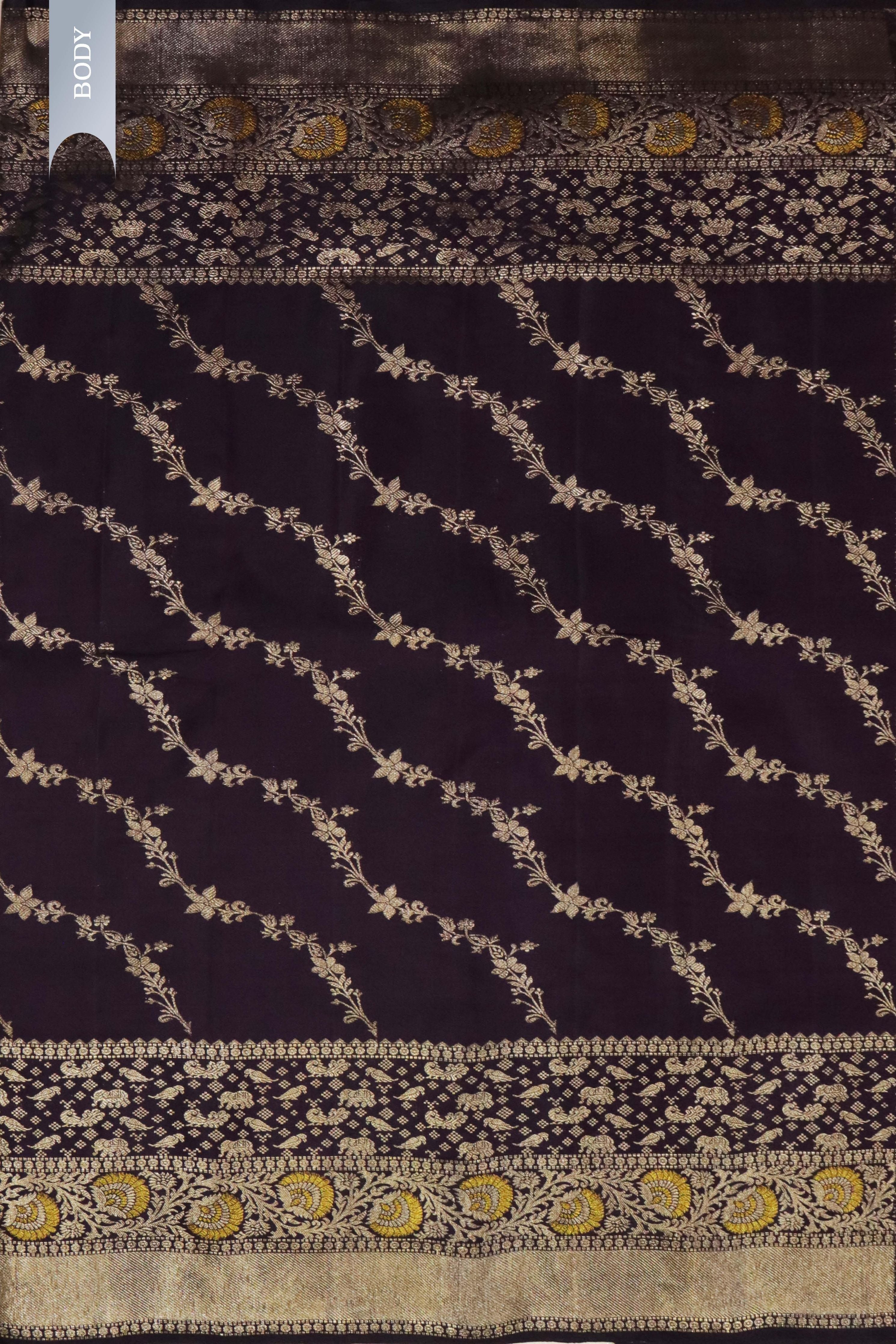 Wine Kanchivaram Silk Saree with Zari Stripes and Fancy Border - Mokshaa