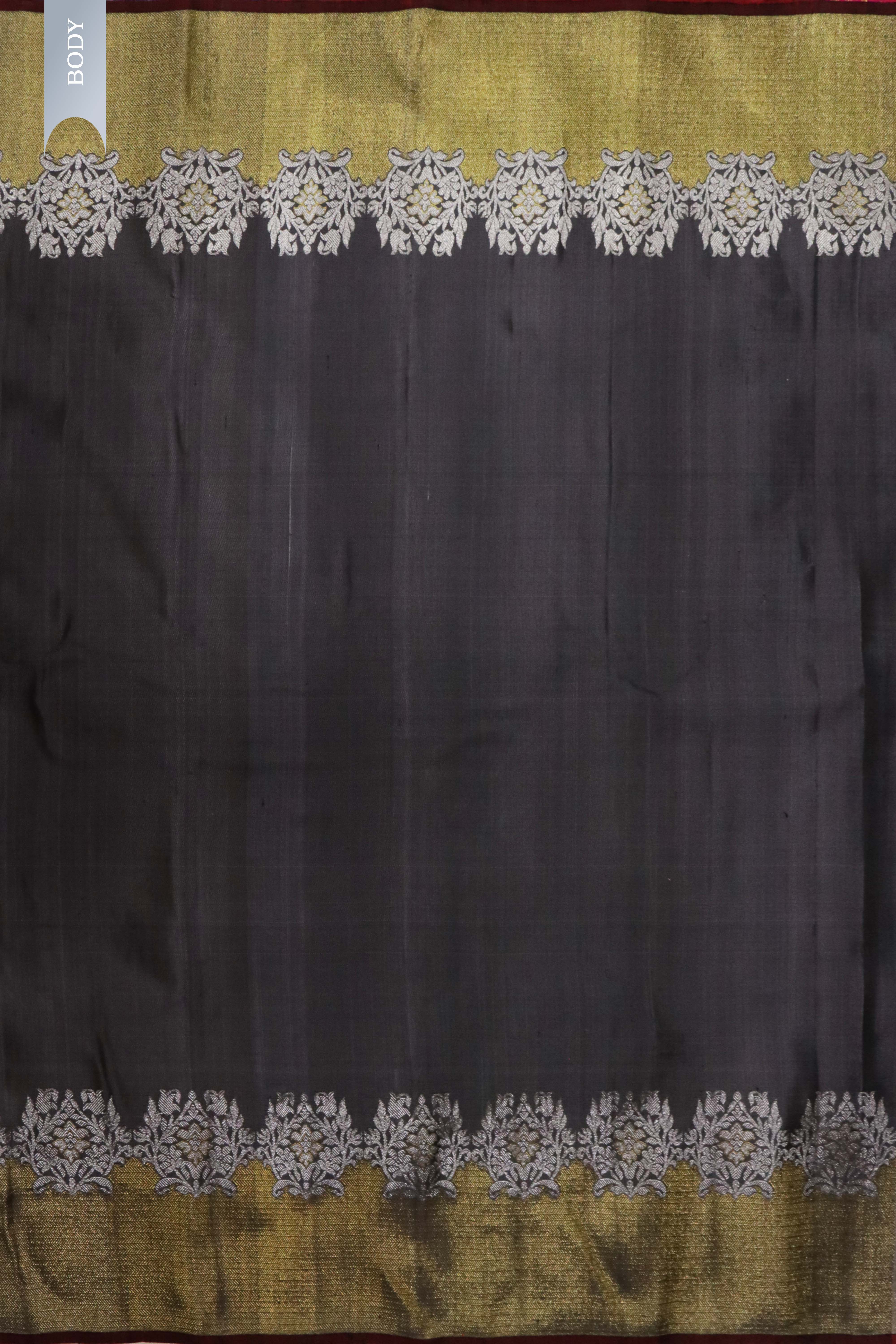 Elephant Grey Kanchivaram Silk Saree with Silver-Gold Border