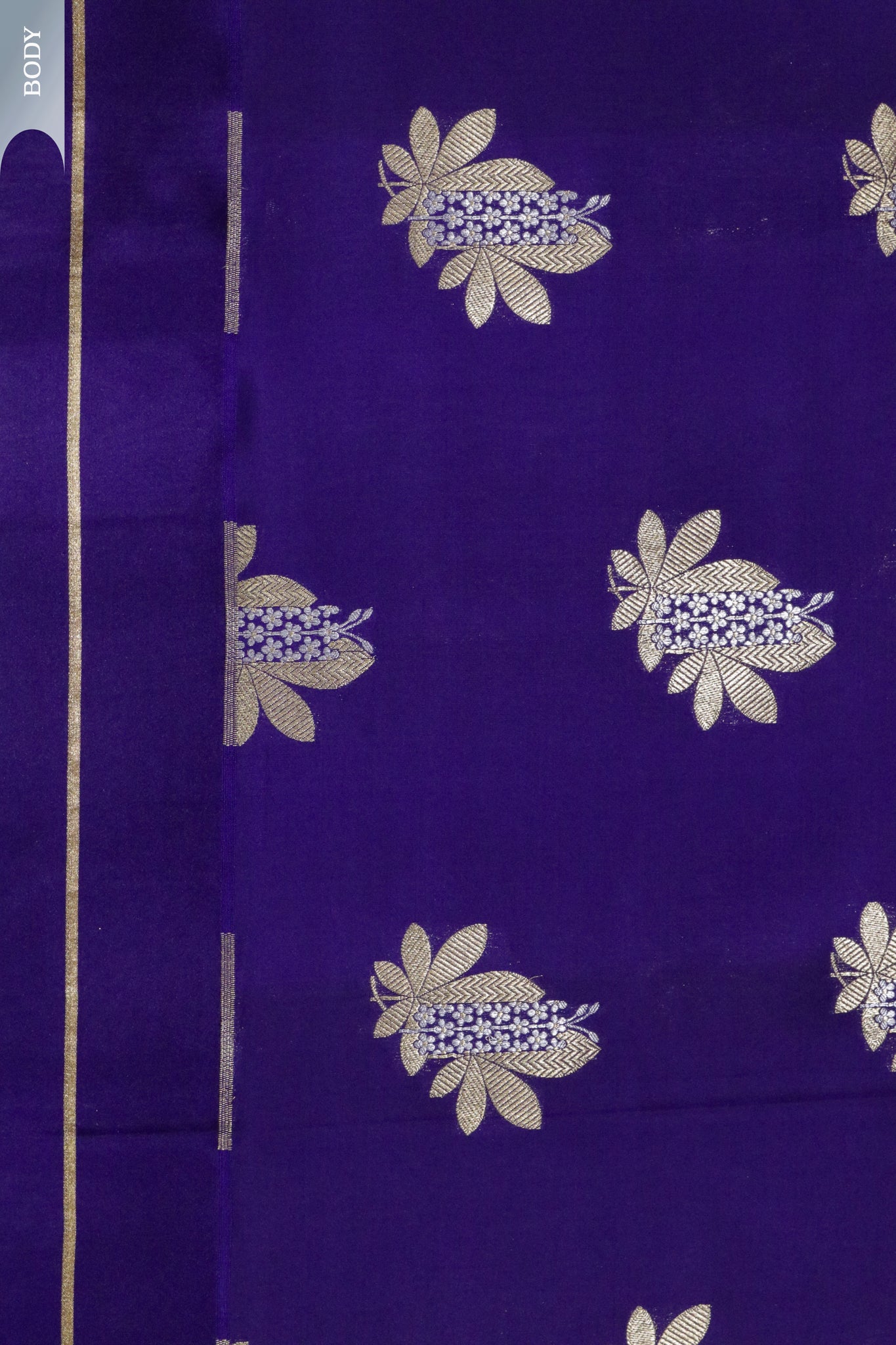 Purple Banarasi Silk Saree with Zari Floral Buttas & Brocade Blouse