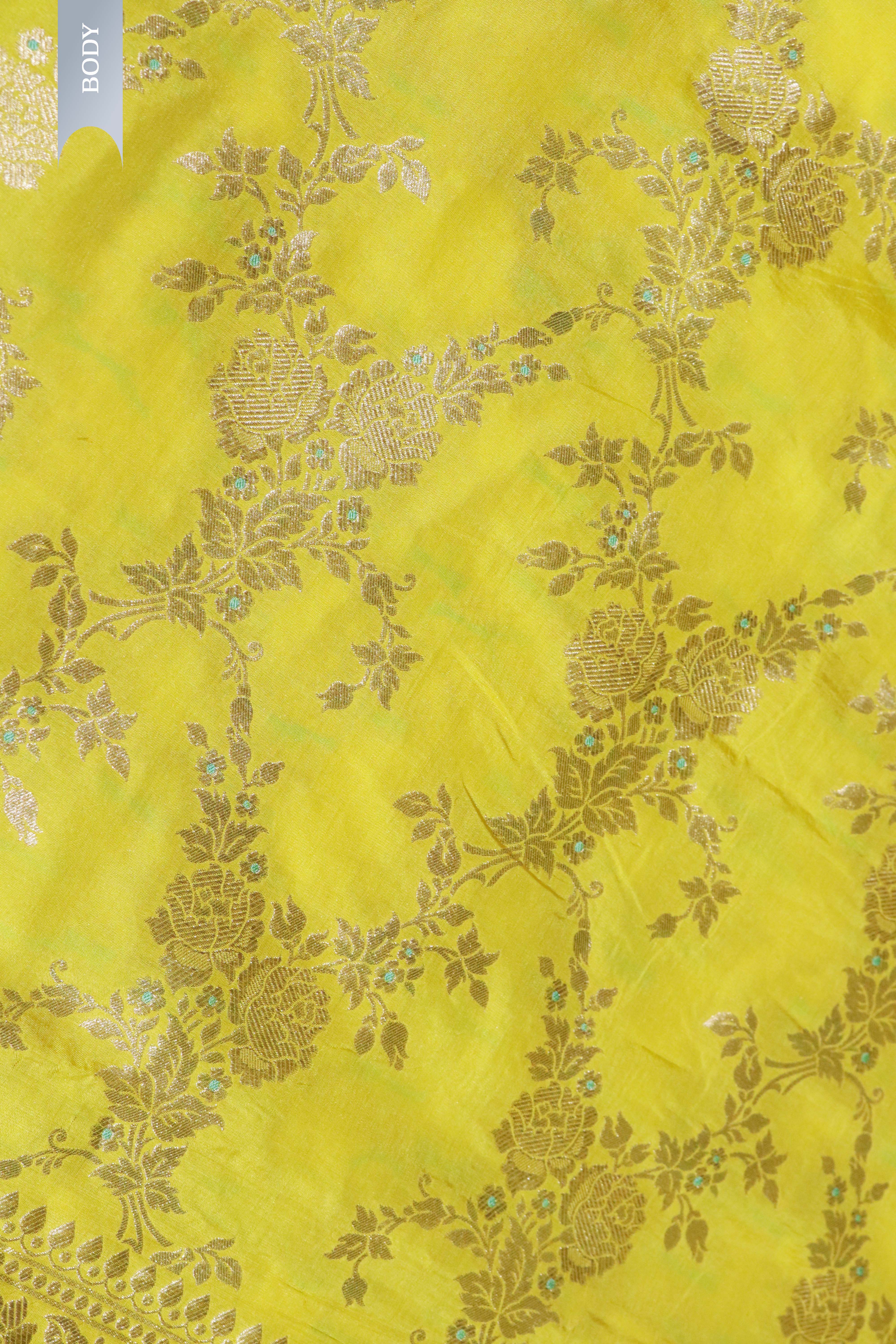 Lemon Yellow Banarasi Silk Saree with Zari Jaal