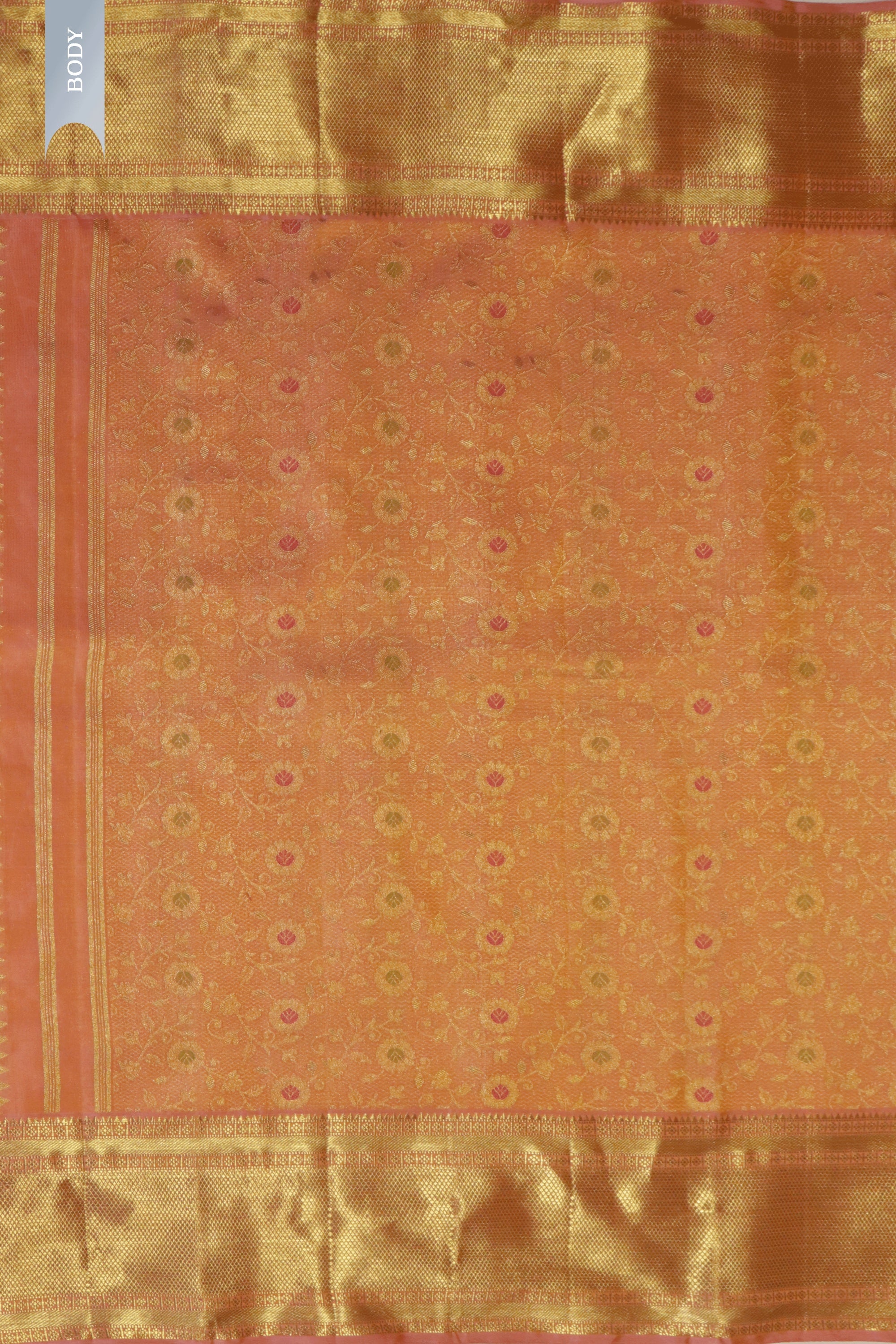 Peach Kanchivaram Silk Saree with Zari & Meena Weaving