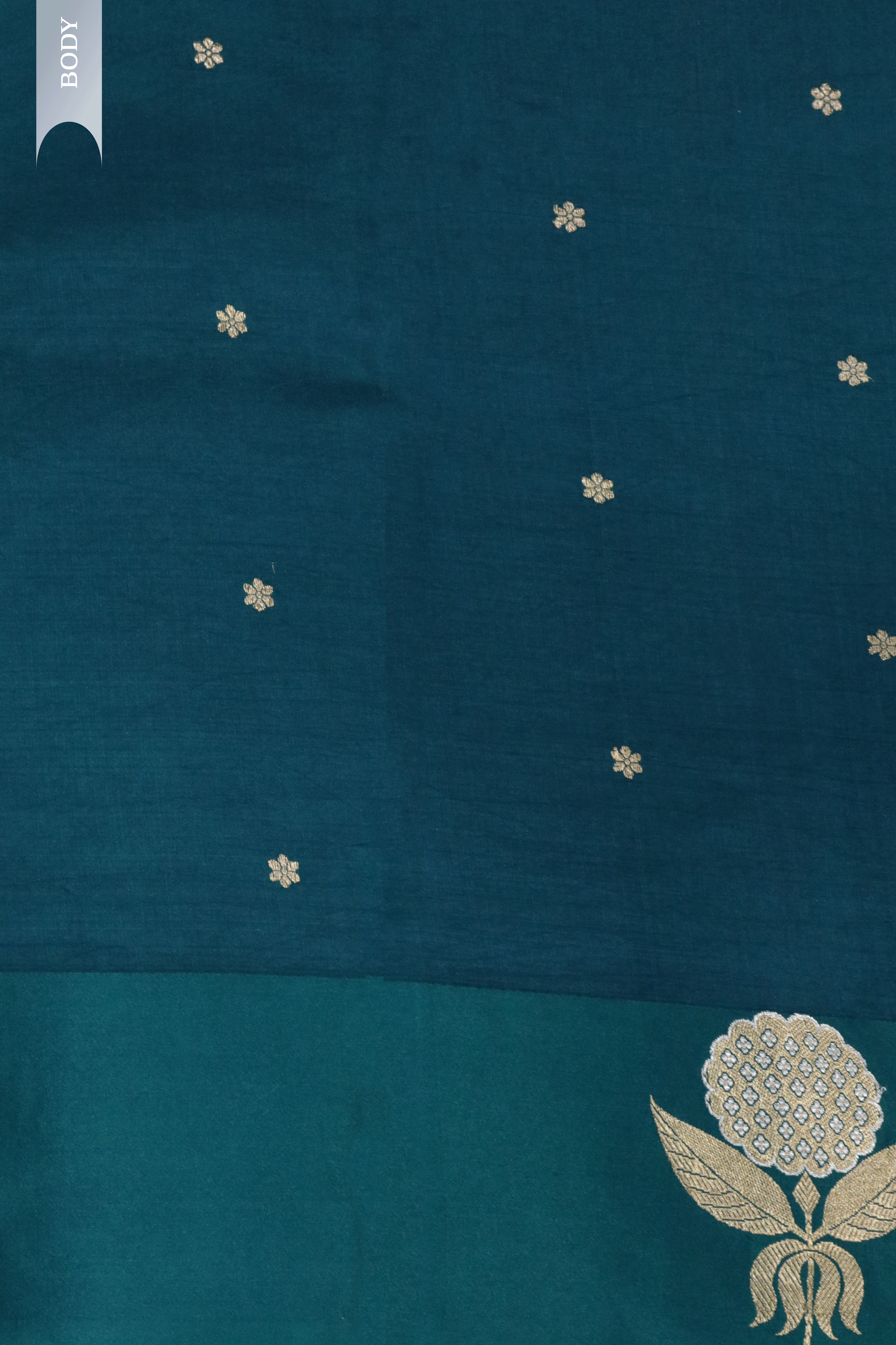Peacock Green Banarasi Chanderi Silk Saree with Gold & Silver Satin Border