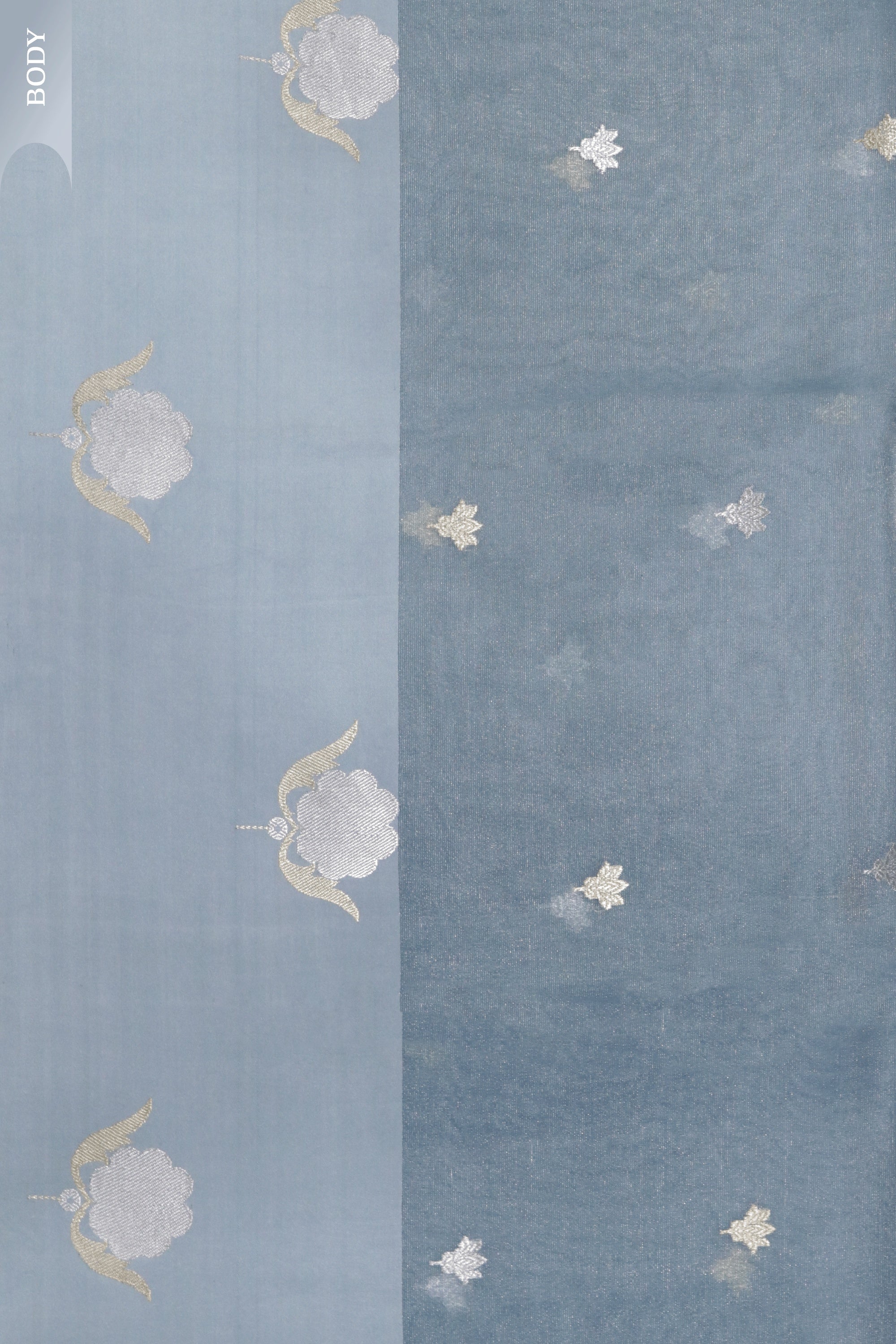 Ice Blue Banarasi Tissue Silk Saree with Satin Border