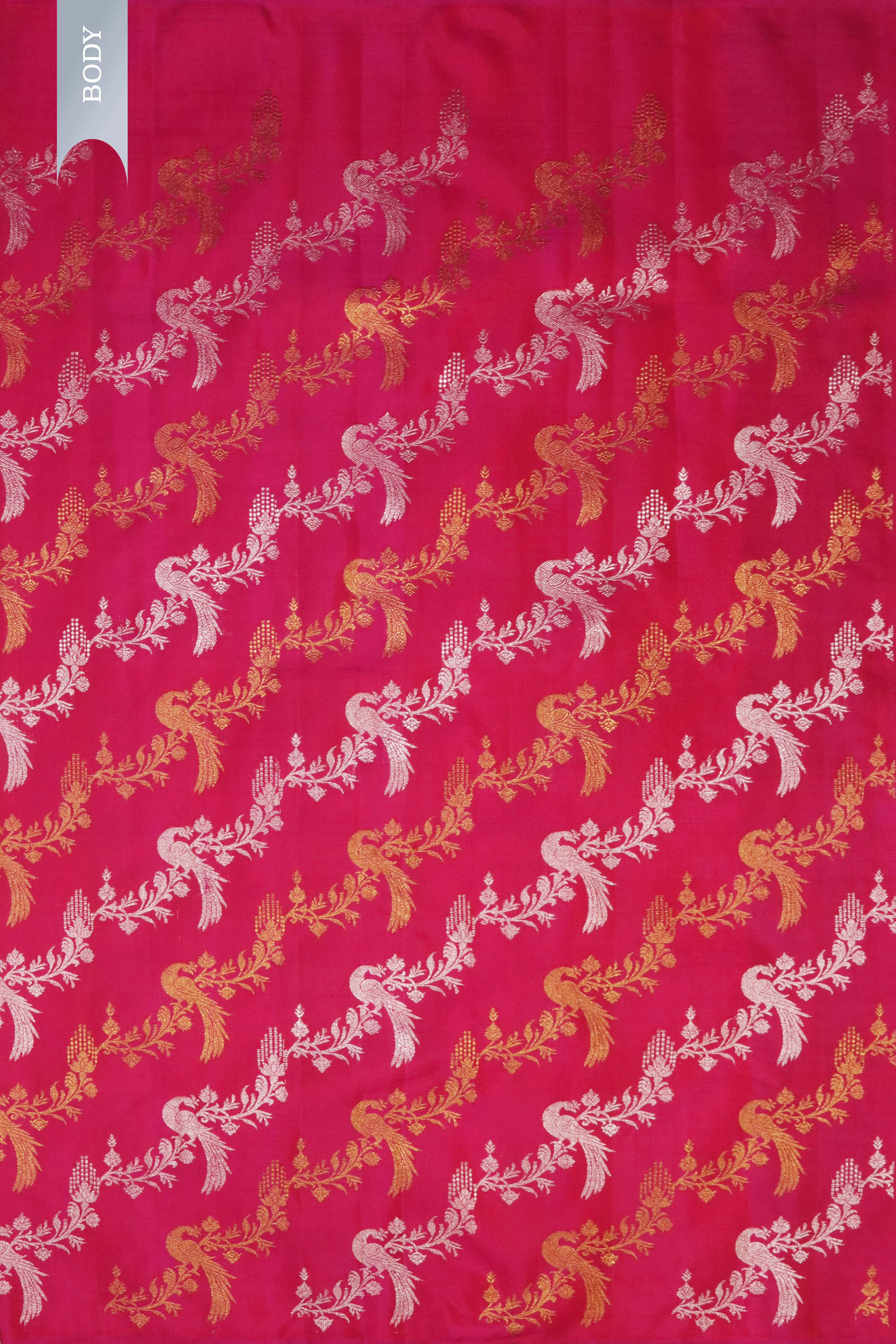 Rani Pink Kanchivaram Silk Saree with Silver & Gold Zari Weaving