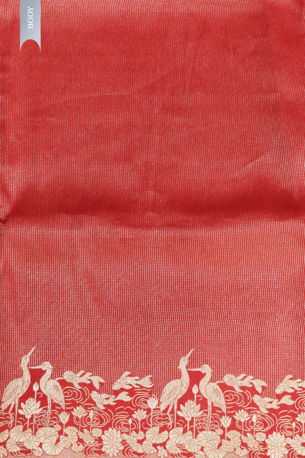Red Banarasi Silk Saree with Self Zari Weaving & Ornate Fancy Border