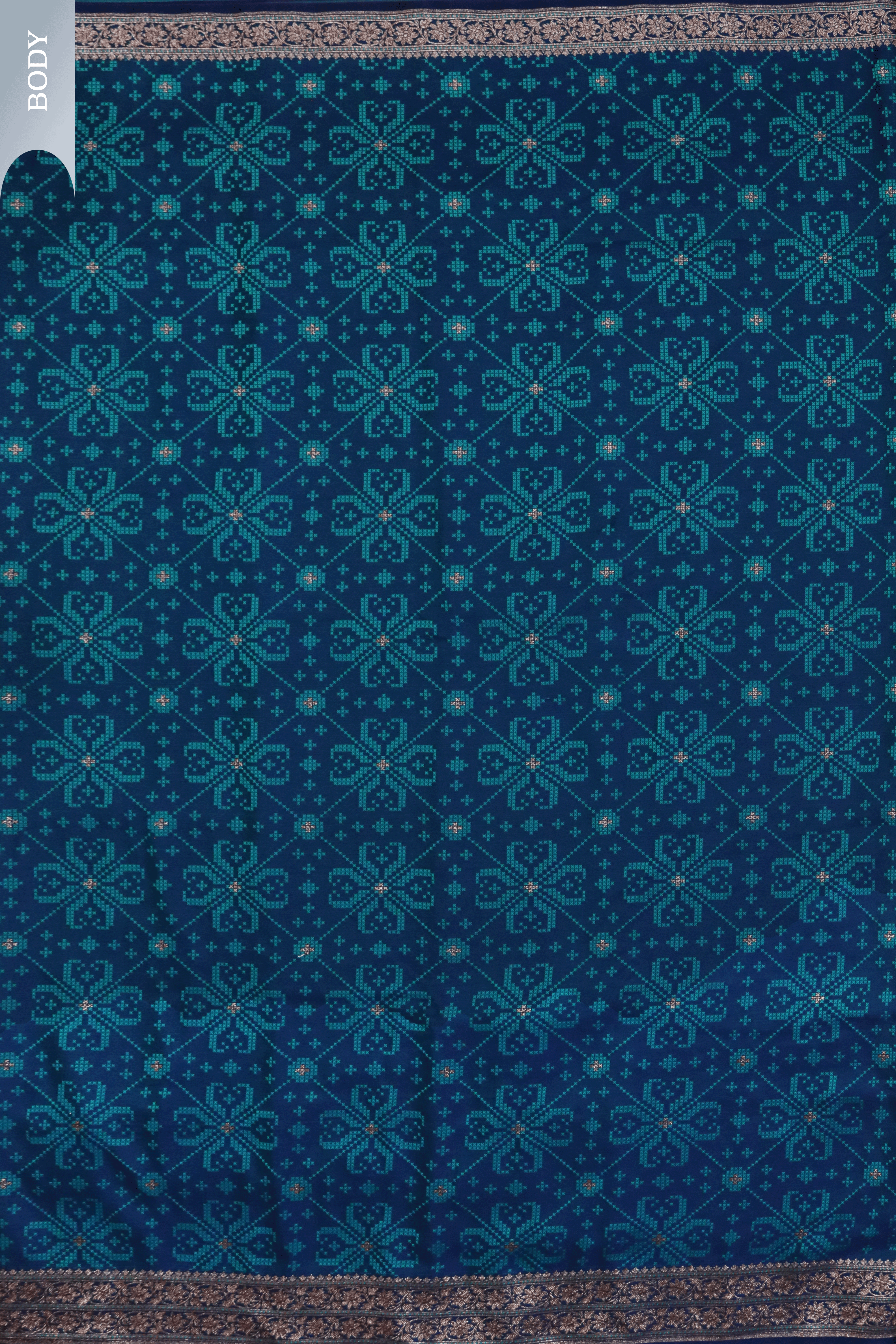 Peacock Blue Semi Silk Saree with Geometric Thread Weaving
