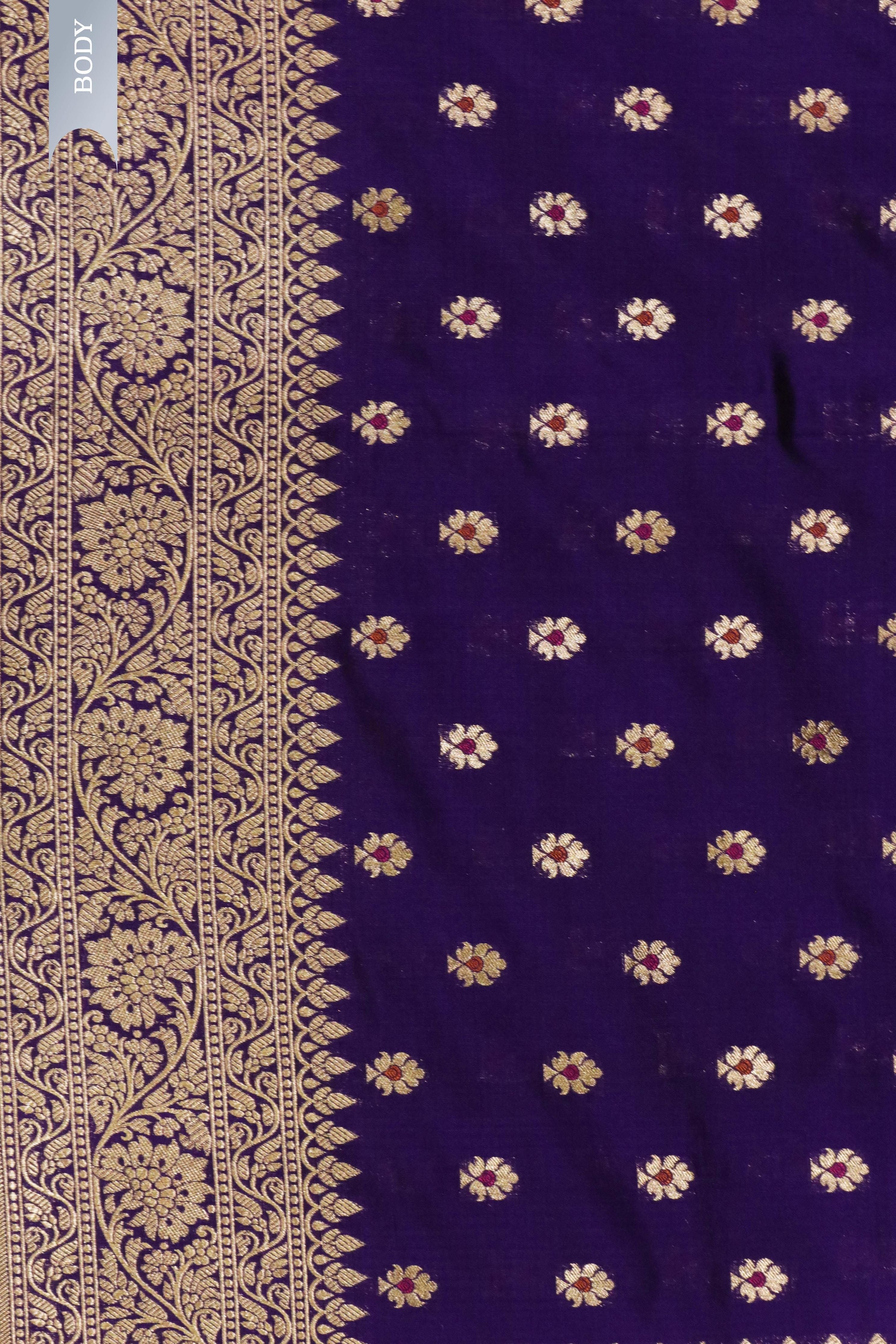 Purple Banarasi Silk Saree with Butti & Zari Border - Mokshaa