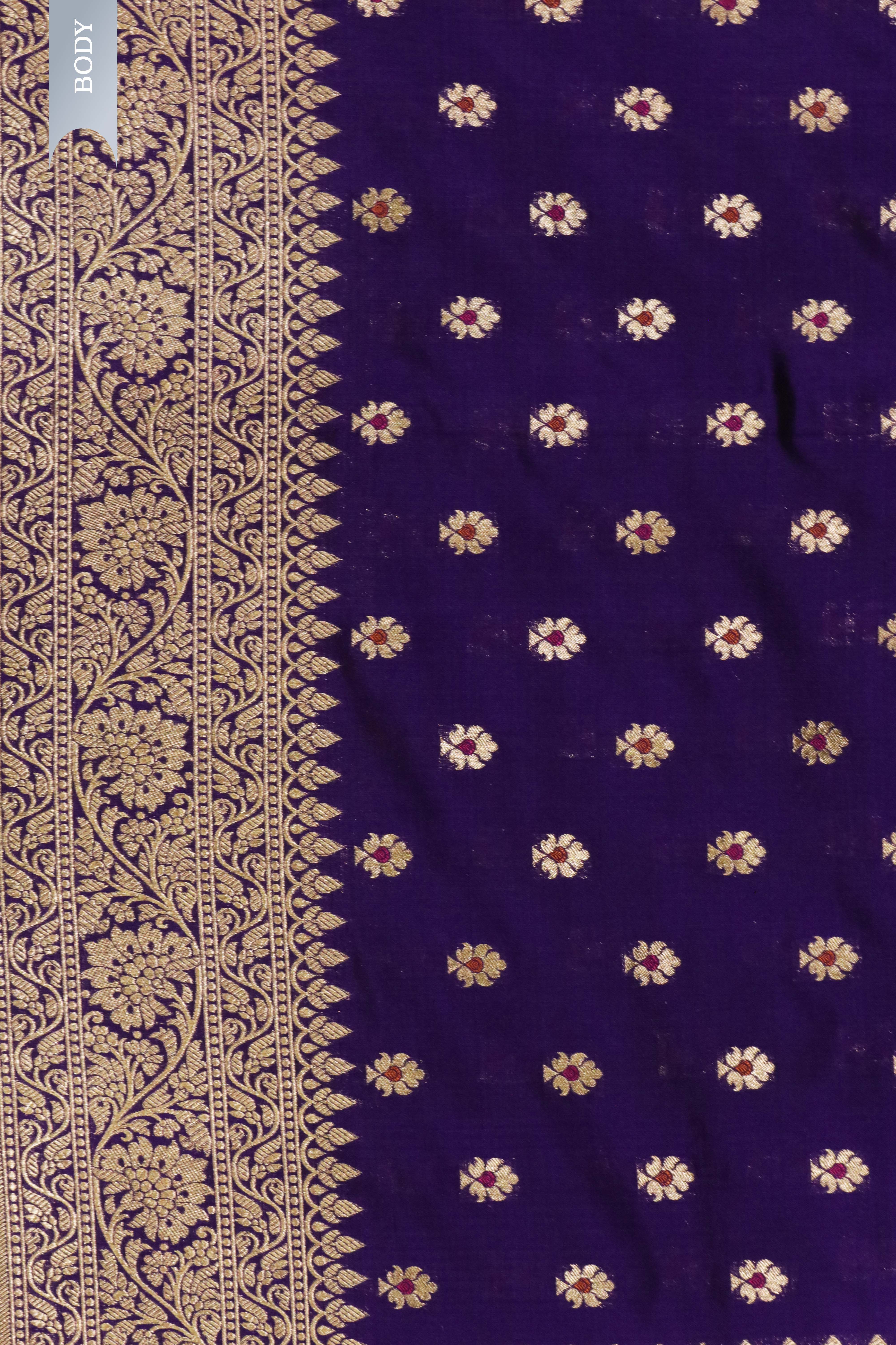 Purple Banarasi Silk Saree with Butti & Zari Border