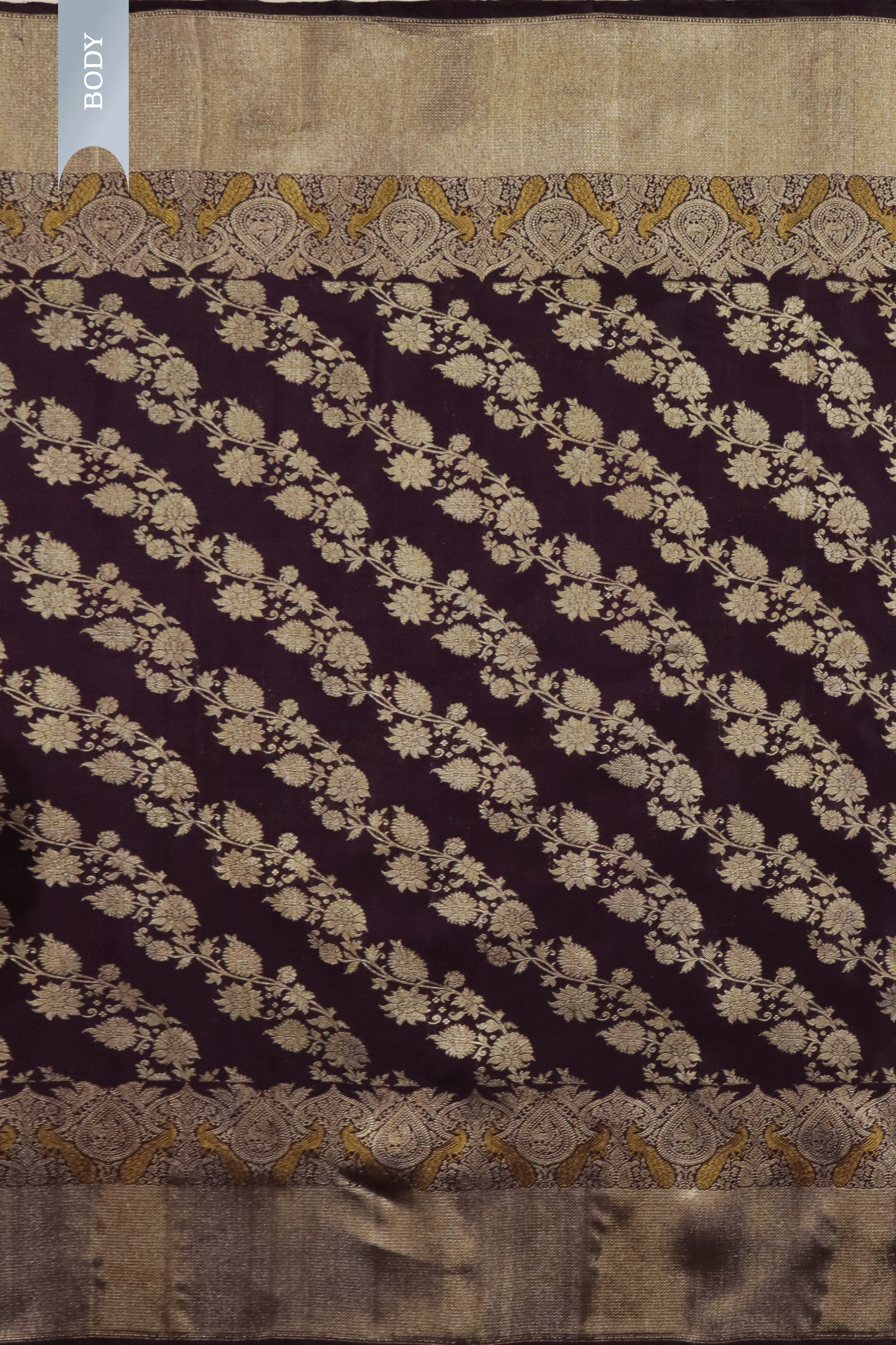 Dark Brown Kanchivaram Silk Saree with Peacock Motif Border