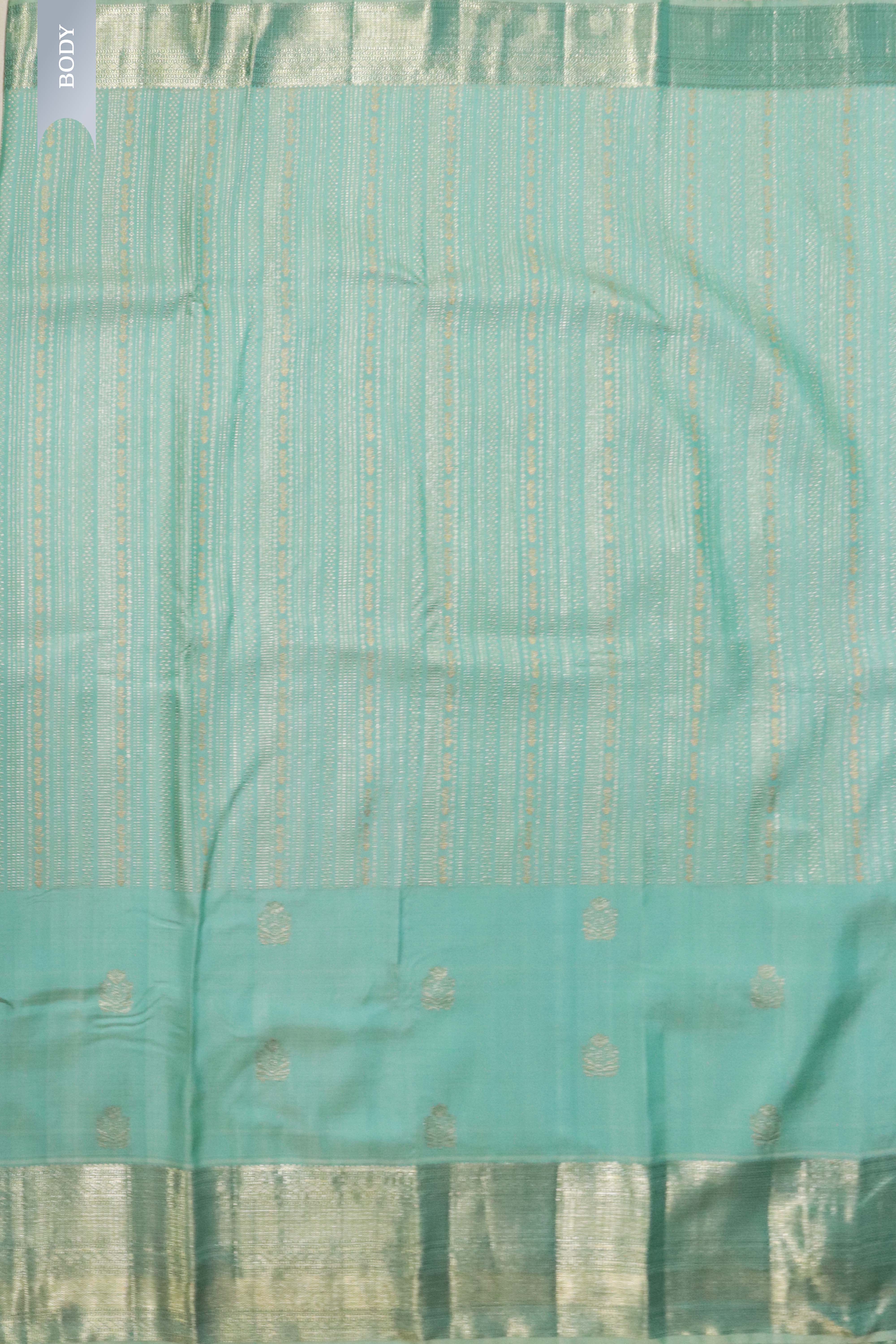 Elegant Ice Blue Kanchivaram Silk Saree with Zari Borde