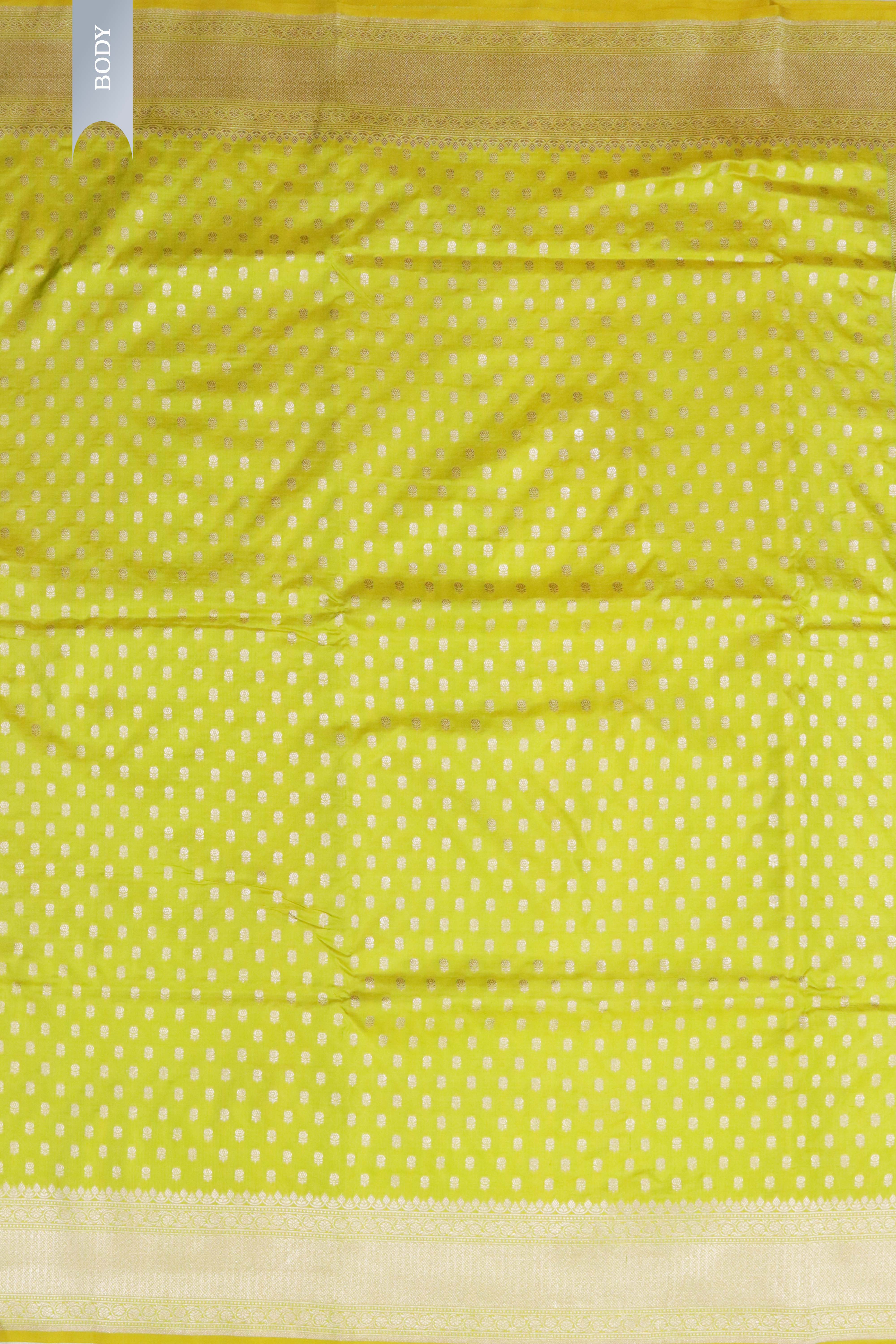 Lemon Yellow Banarasi Silk Saree with Small Butti & Zari Border